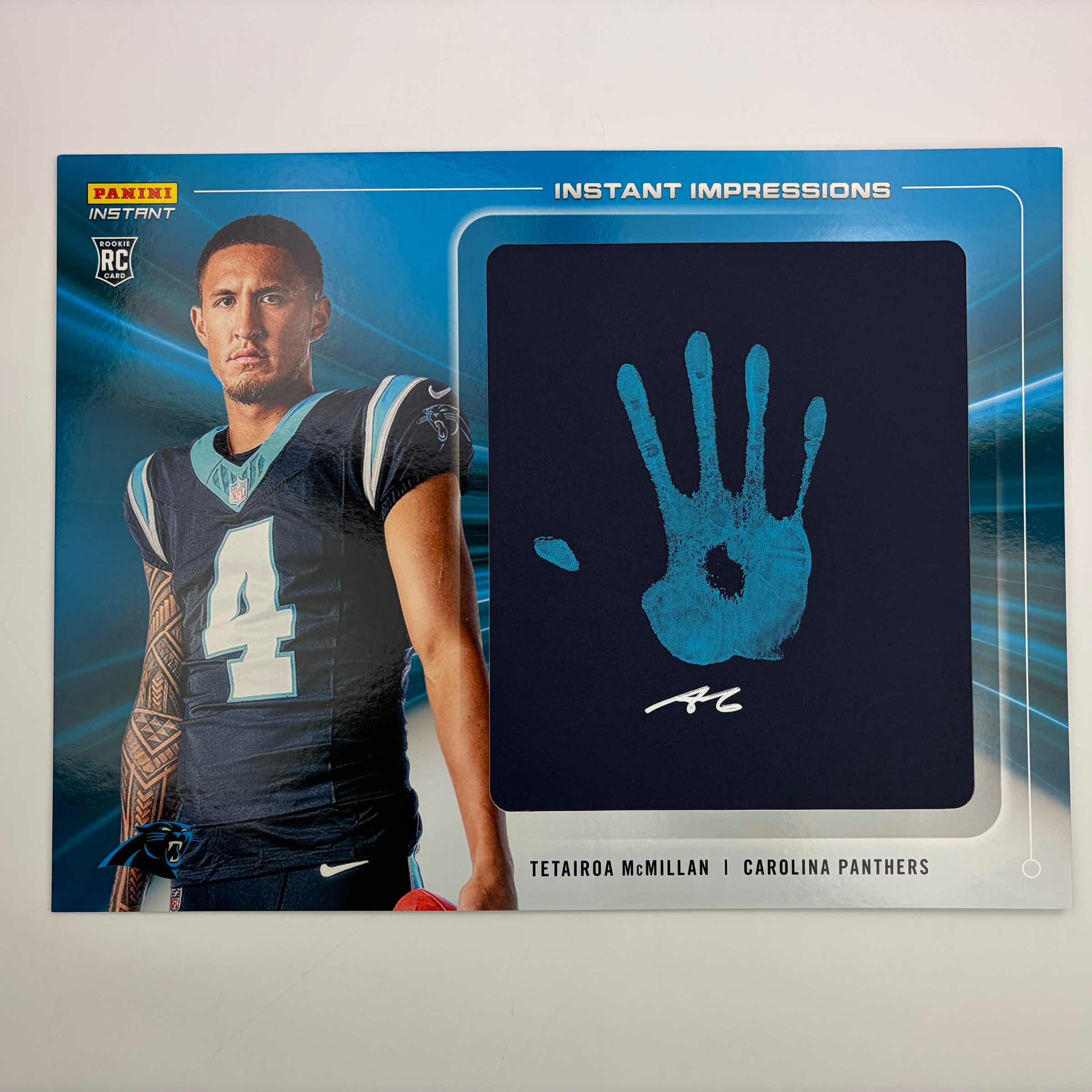 2025-panini-instant-impressions-tetairoa-mcmillan-ii-13-18x24-hand-print-autographed-auto-10-carolina-panthers-rookie-rc-oversized-football-card