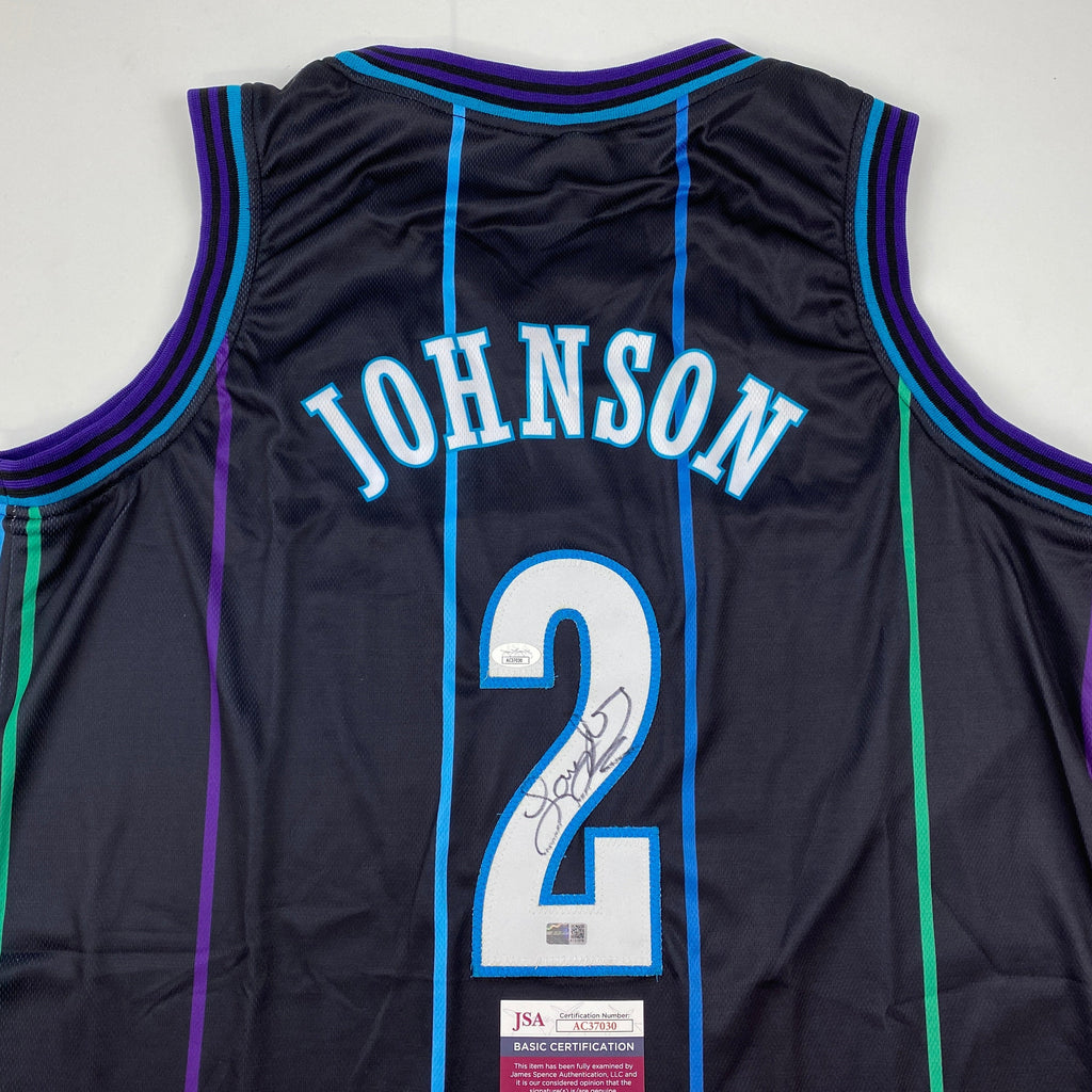 autographed-signed-larry-johnson-charlotte-black-basketball-jersey-jsa-coa