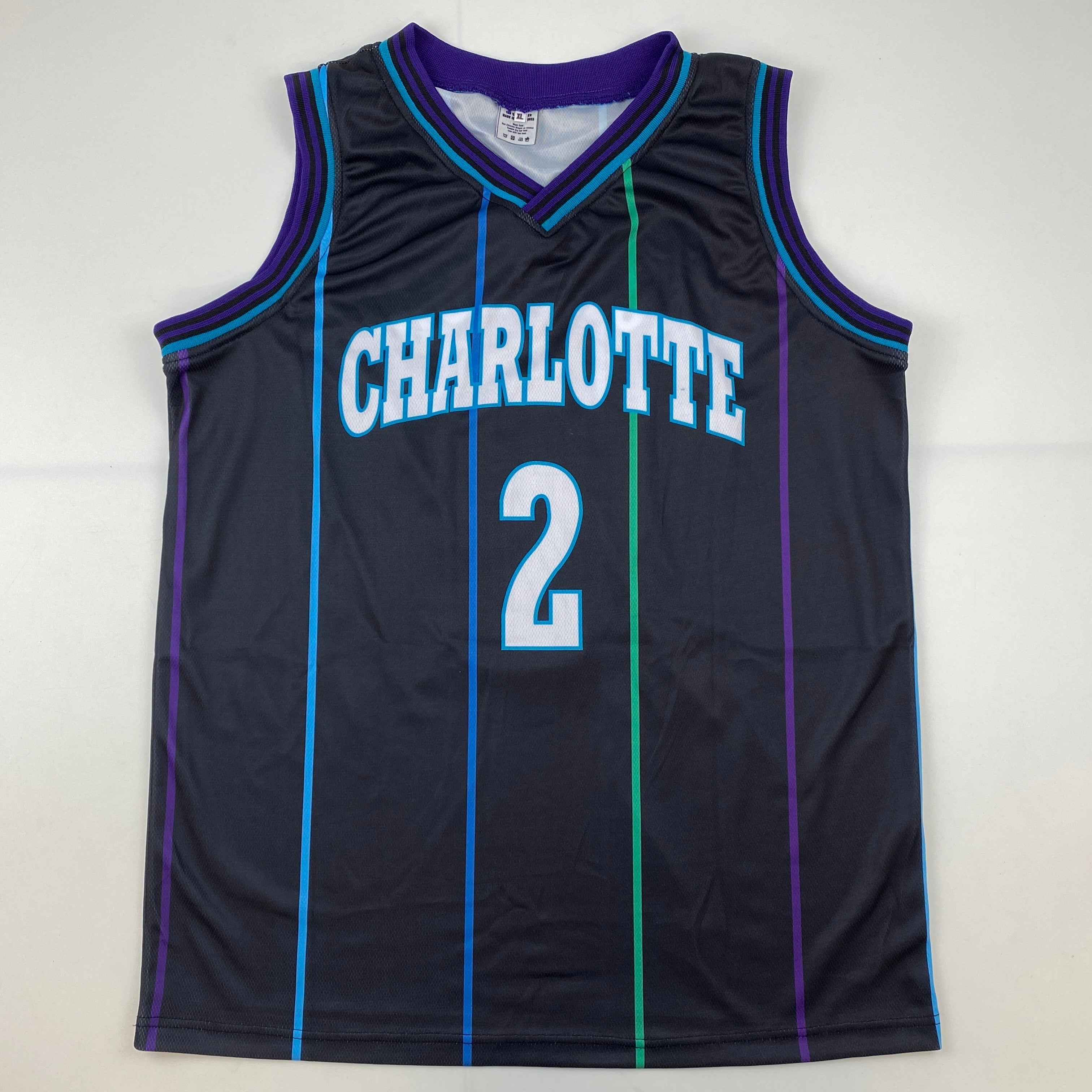 autographed-signed-larry-johnson-charlotte-black-basketball-jersey-jsa-coa