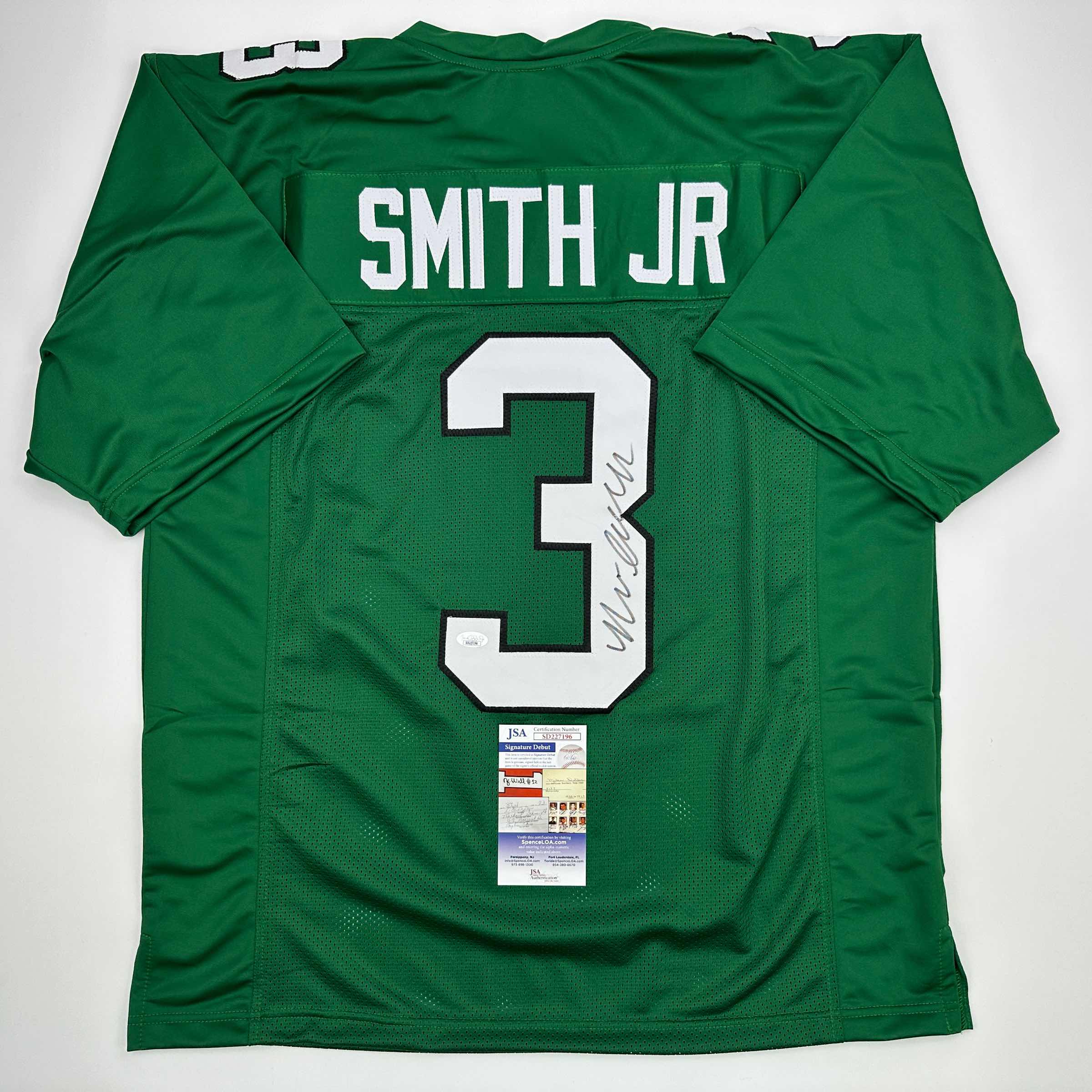 autographed-signed-nolan-smith-jr-philadelphia-kelly-green-football-jersey-jsa-coa