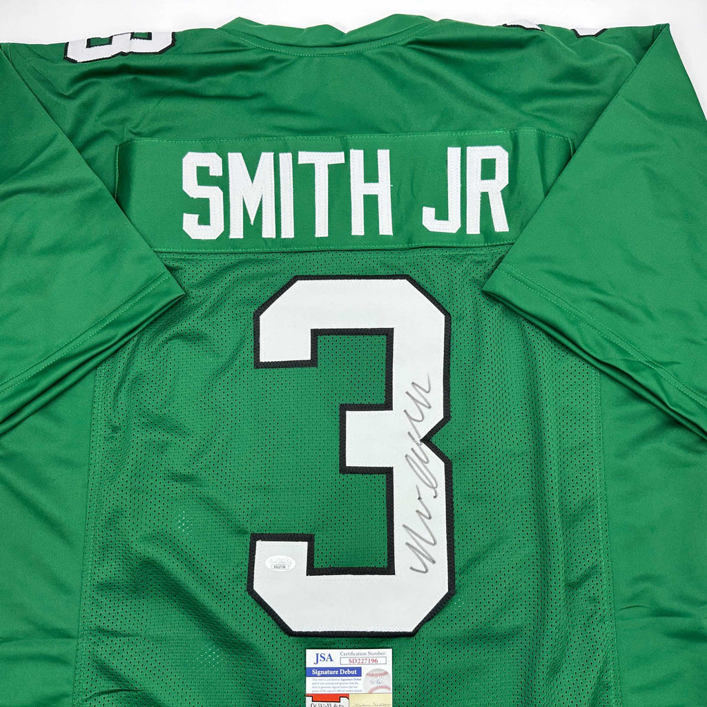 autographed-signed-nolan-smith-jr-philadelphia-kelly-green-football-jersey-jsa-coa