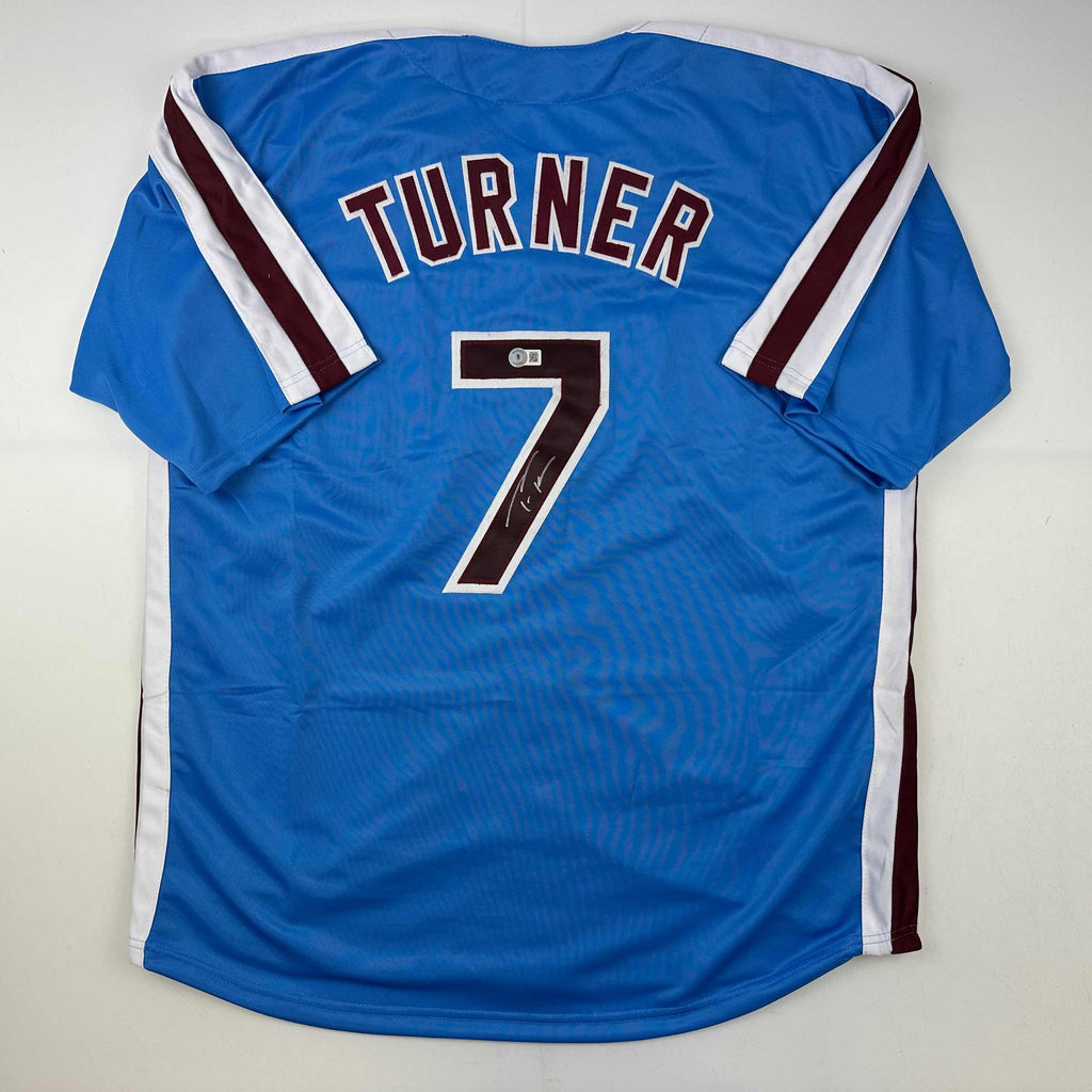 autographed-signed-trea-turner-philadelphia-blue-retro-baseball-jersey-beckett-bas-coa