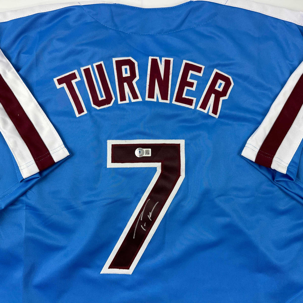 autographed-signed-trea-turner-philadelphia-blue-retro-baseball-jersey-beckett-bas-coa