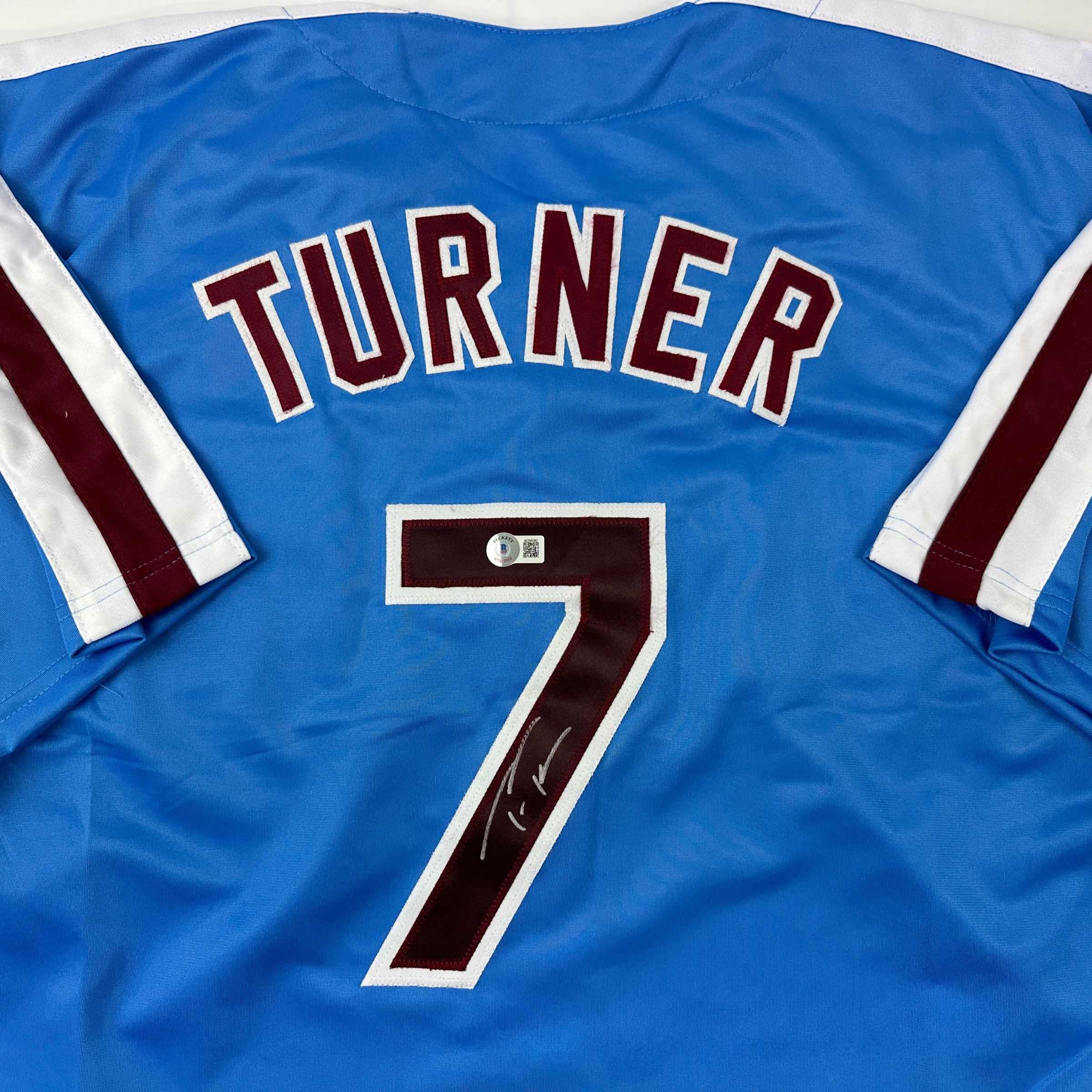 autographed-signed-trea-turner-philadelphia-blue-retro-baseball-jersey-beckett-bas-coa