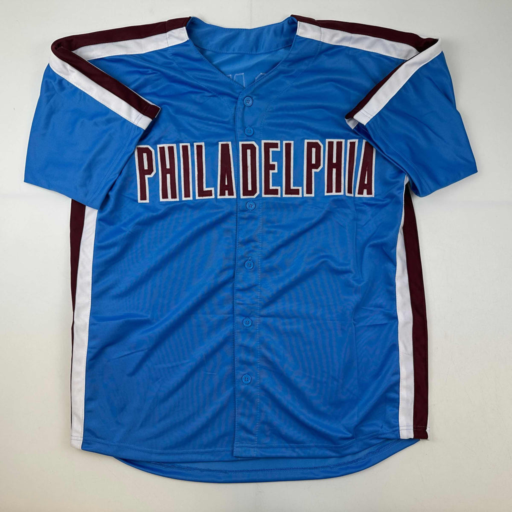 autographed-signed-trea-turner-philadelphia-blue-retro-baseball-jersey-beckett-bas-coa
