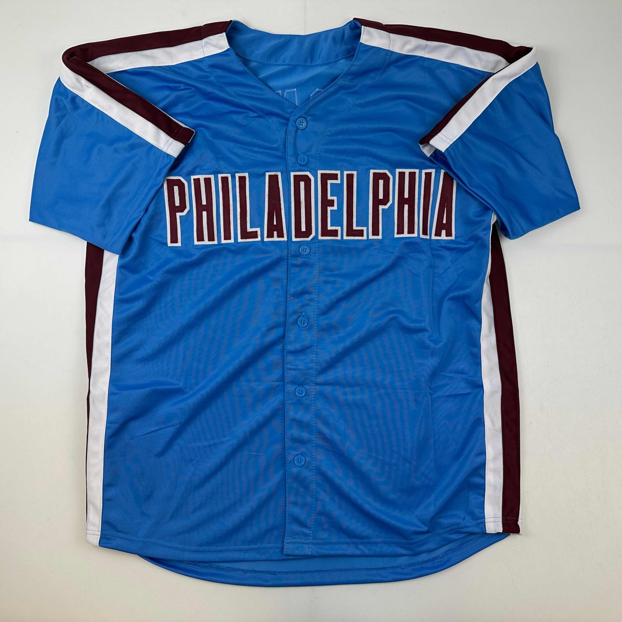 autographed-signed-trea-turner-philadelphia-blue-retro-baseball-jersey-beckett-bas-coa
