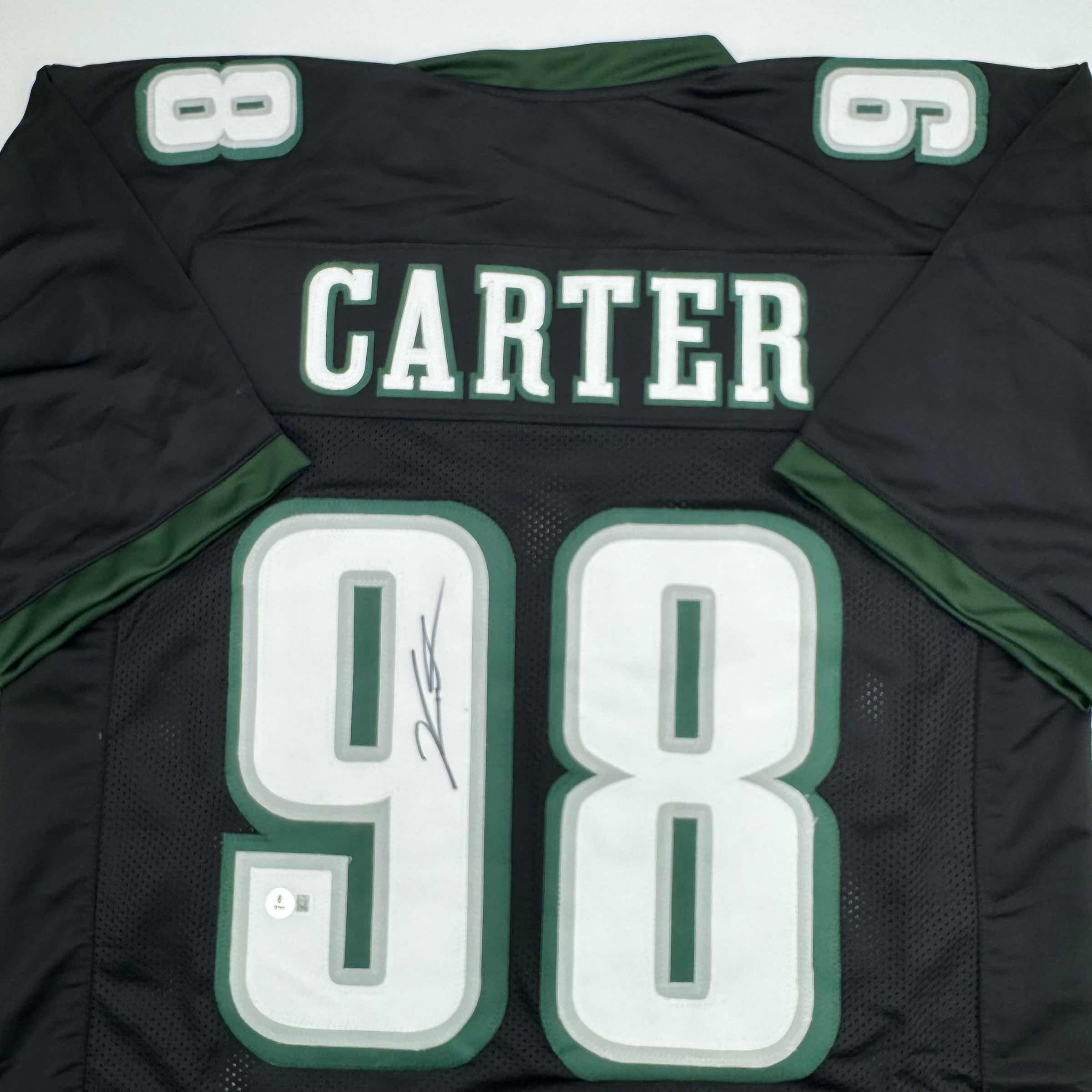 autographed-signed-jalen-carter-philadelphia-black-football-jersey-beckett-bas-coa