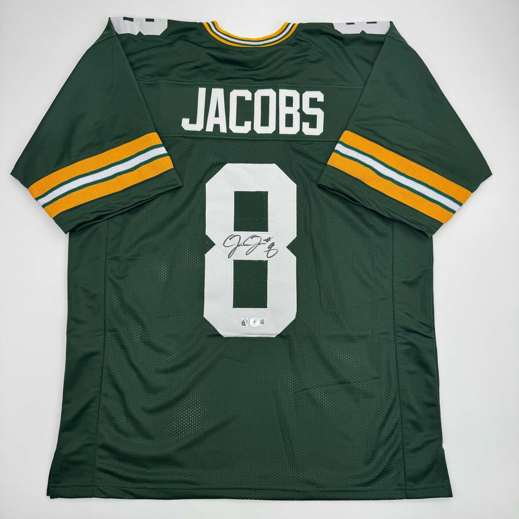 autographed-signed-josh-jacobs-green-bay-green-football-jersey-beckett-bas-coa