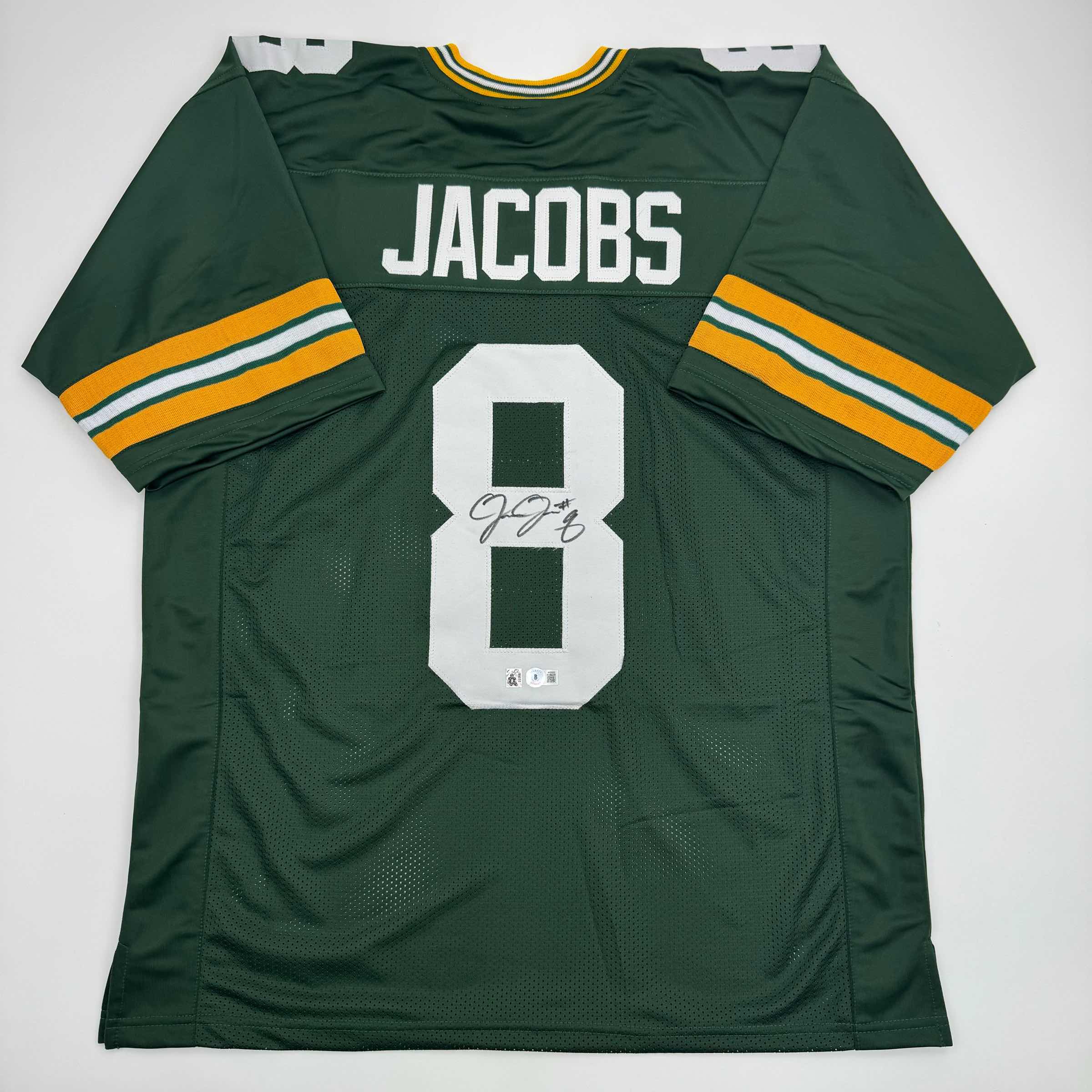 autographed-signed-josh-jacobs-green-bay-green-football-jersey-beckett-bas-coa