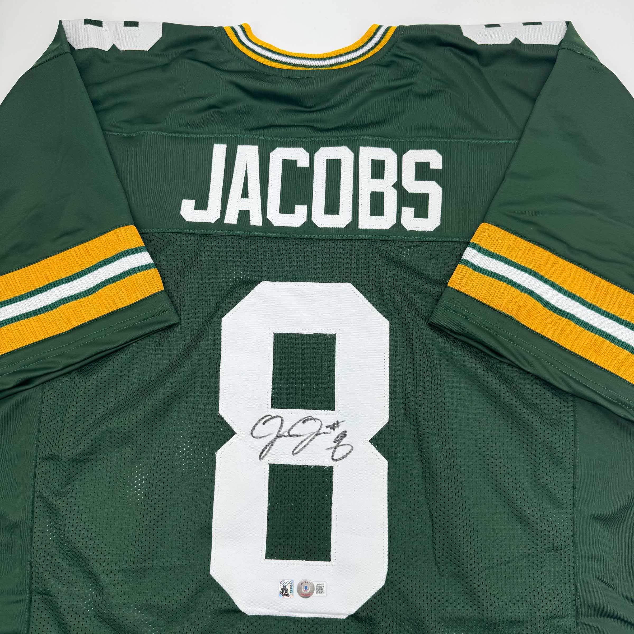 autographed-signed-josh-jacobs-green-bay-green-football-jersey-beckett-bas-coa