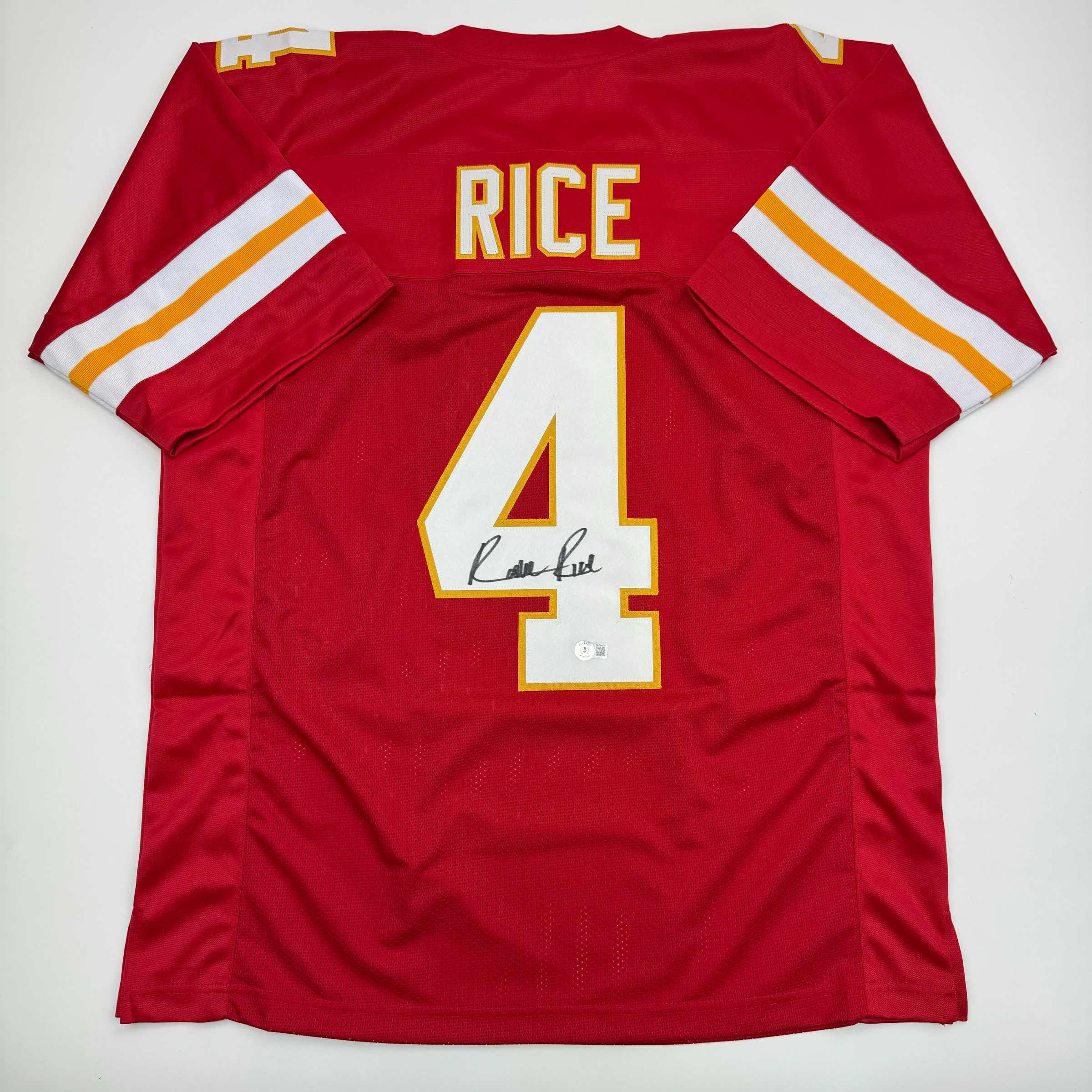 autographed-signed-rashee-rice-kansas-city-red-football-jersey-beckett-bas-coa