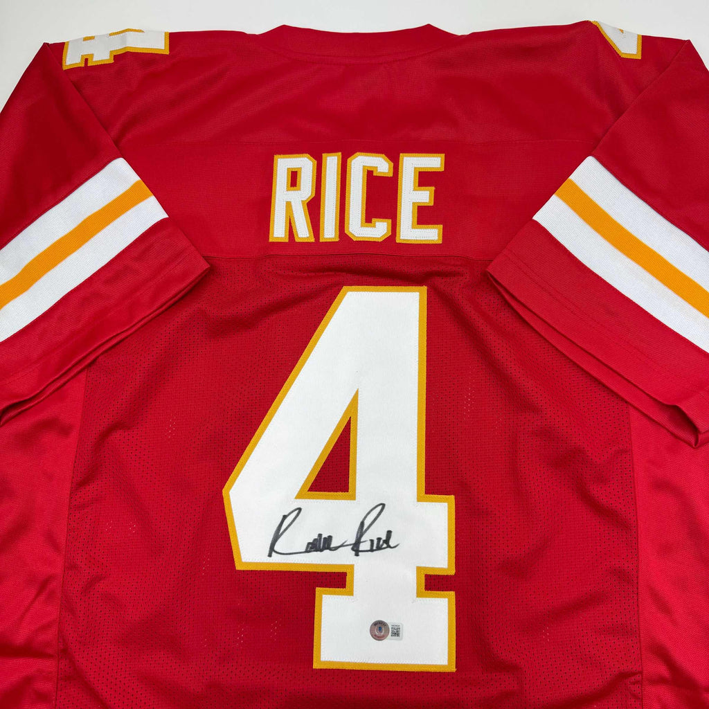 autographed-signed-rashee-rice-kansas-city-red-football-jersey-beckett-bas-coa