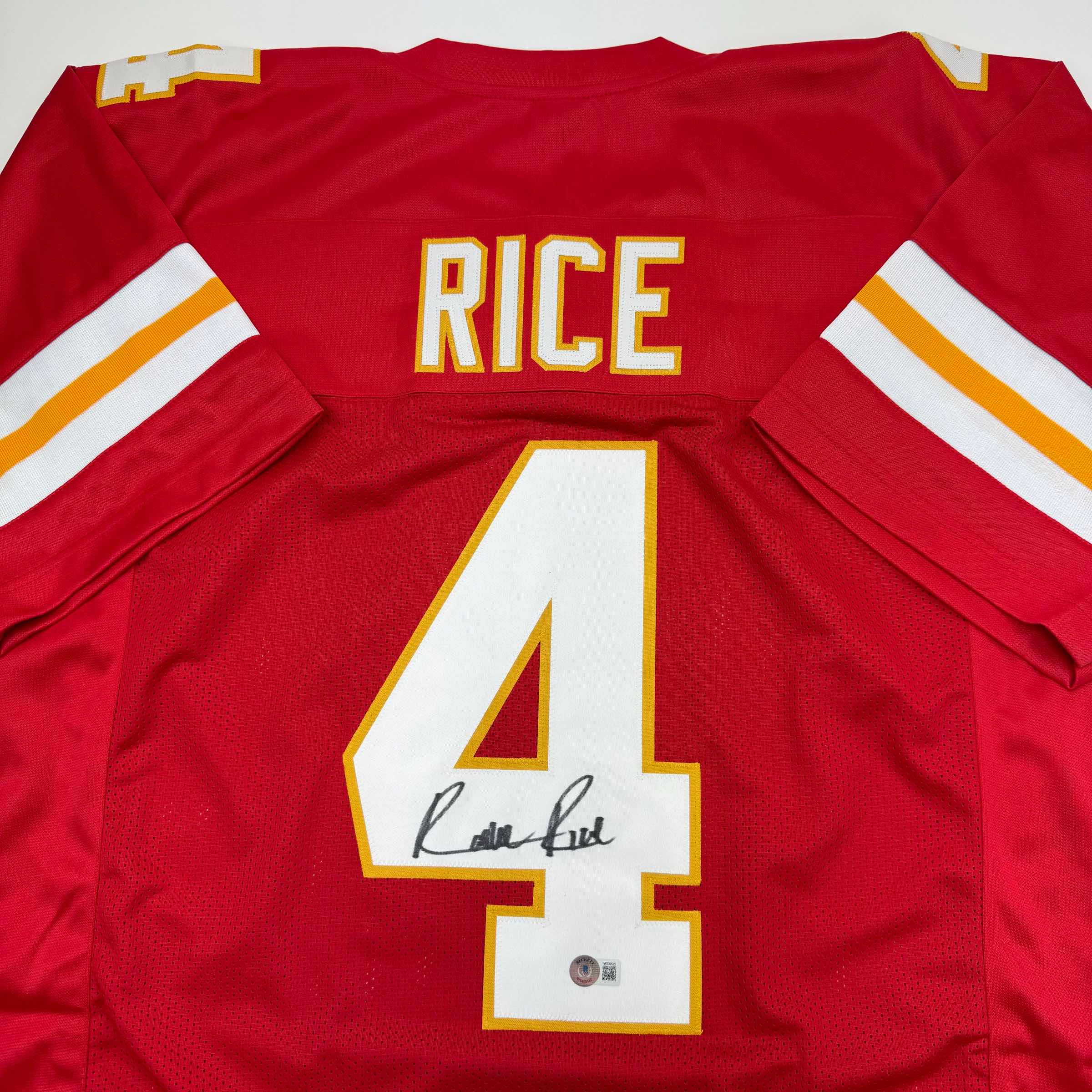 autographed-signed-rashee-rice-kansas-city-red-football-jersey-beckett-bas-coa