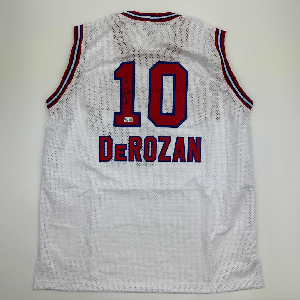 autographed-signed-demar-derozan-sacramento-white-kansas-city-retro-basketball-jersey-beckett-bas-coa