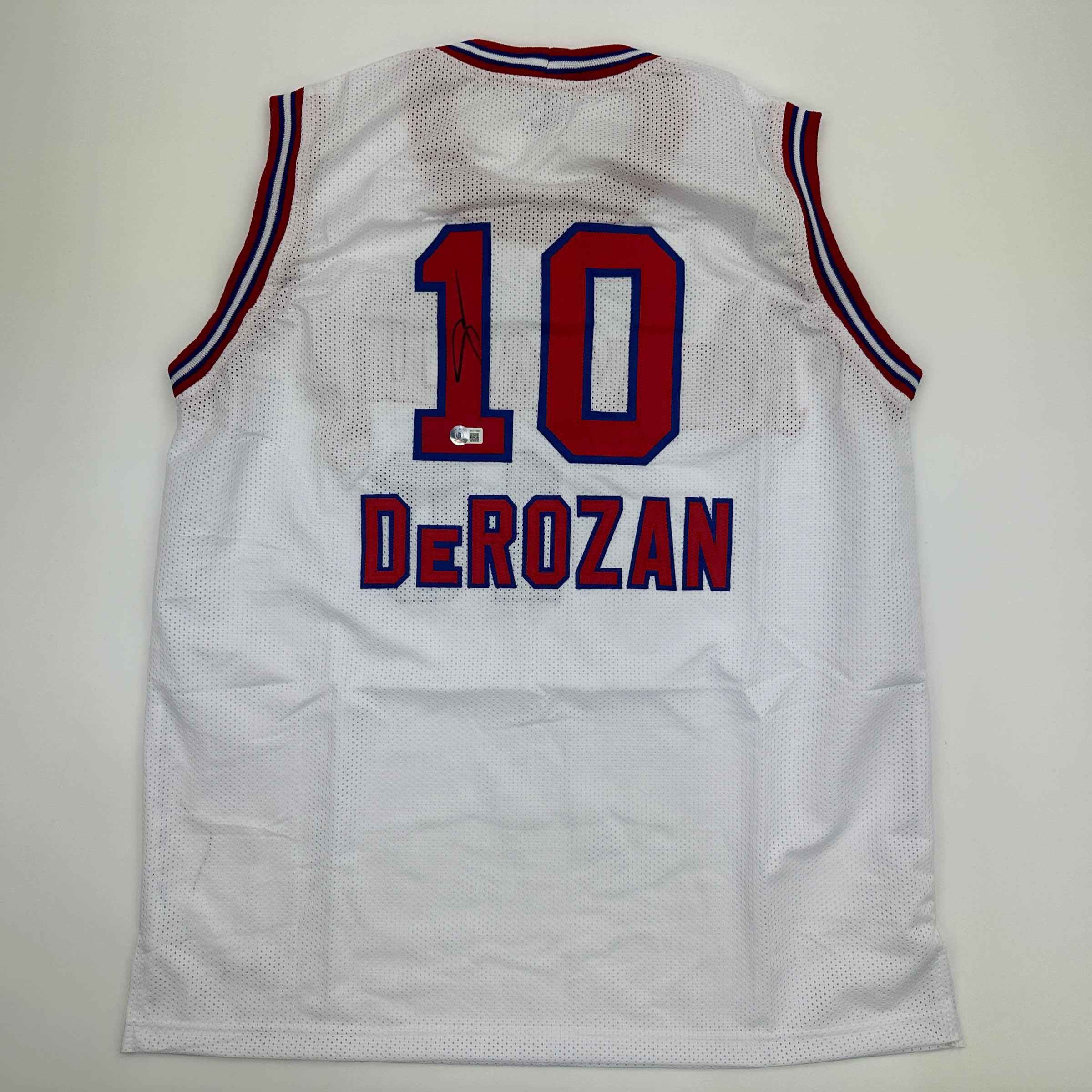 autographed-signed-demar-derozan-sacramento-white-kansas-city-retro-basketball-jersey-beckett-bas-coa