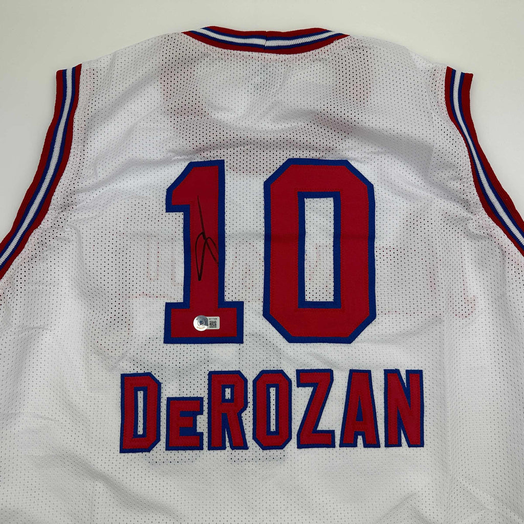 autographed-signed-demar-derozan-sacramento-white-kansas-city-retro-basketball-jersey-beckett-bas-coa