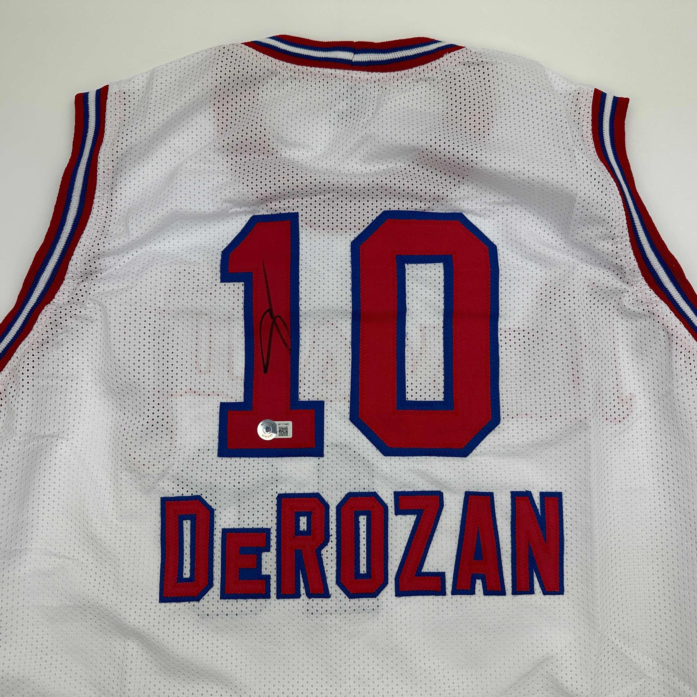 autographed-signed-demar-derozan-sacramento-white-kansas-city-retro-basketball-jersey-beckett-bas-coa