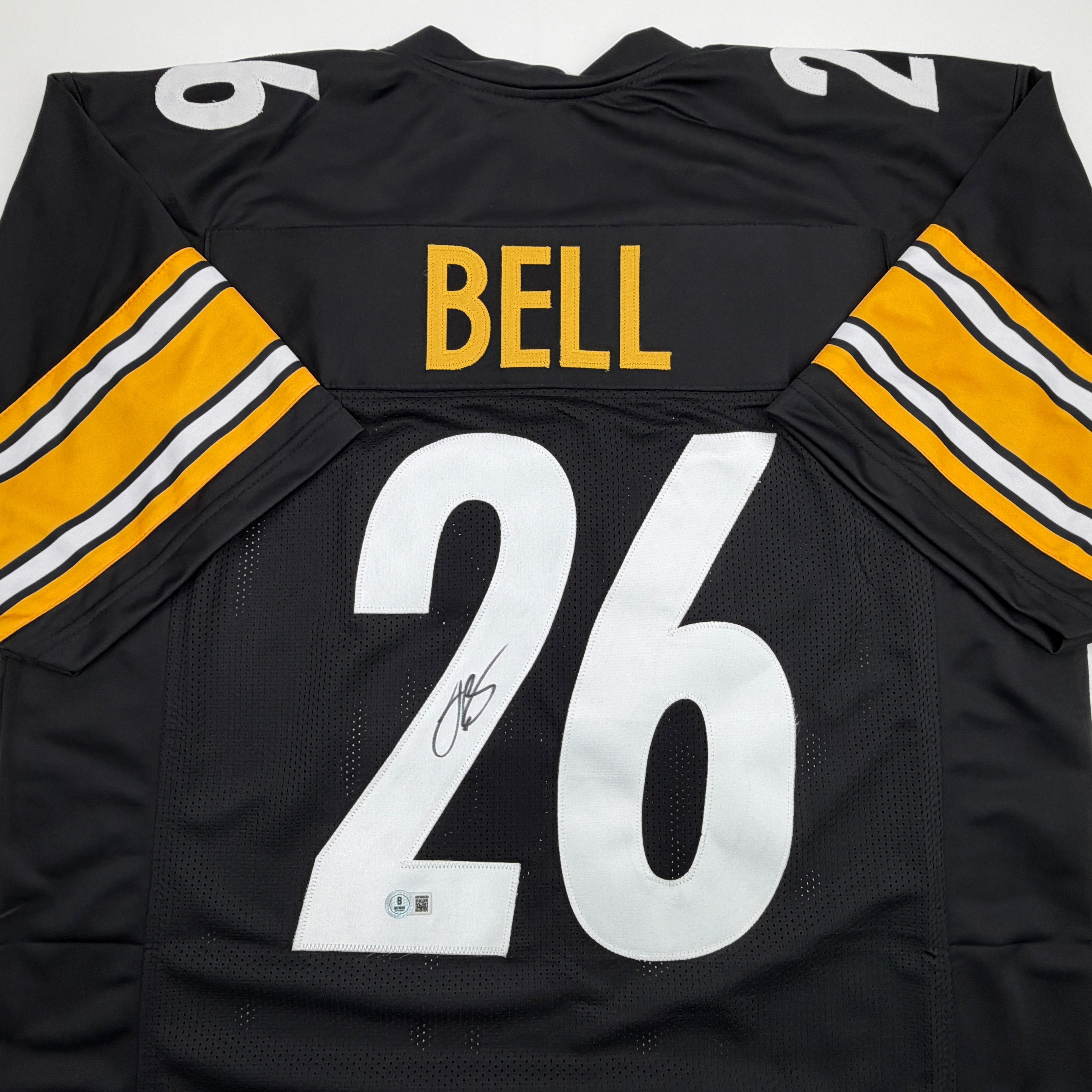 autographed-signed-leveon-leveon-bell-pittsburgh-black-football-jersey-beckett-bas-coa