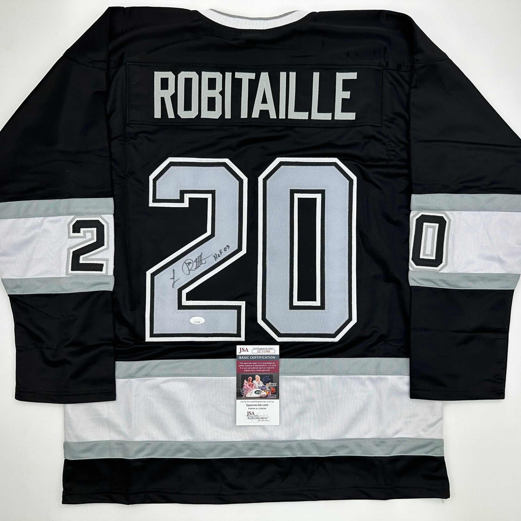 autographed-signed-luc-robitaille-hof-09-los-angeles-la-black-hockey-jersey-jsa-coa