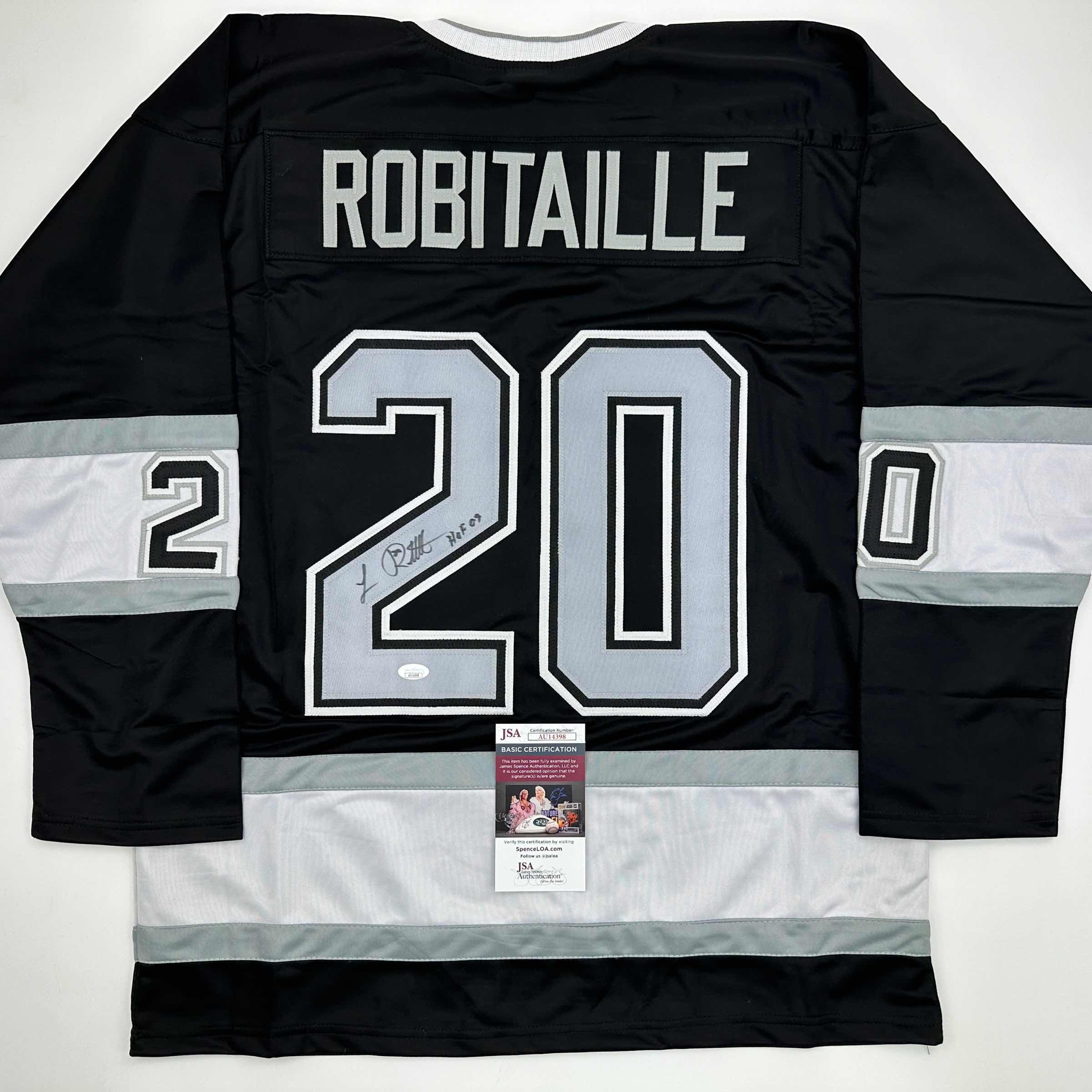 autographed-signed-luc-robitaille-hof-09-los-angeles-la-black-hockey-jersey-jsa-coa