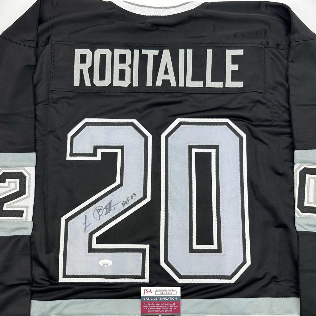 autographed-signed-luc-robitaille-hof-09-los-angeles-la-black-hockey-jersey-jsa-coa