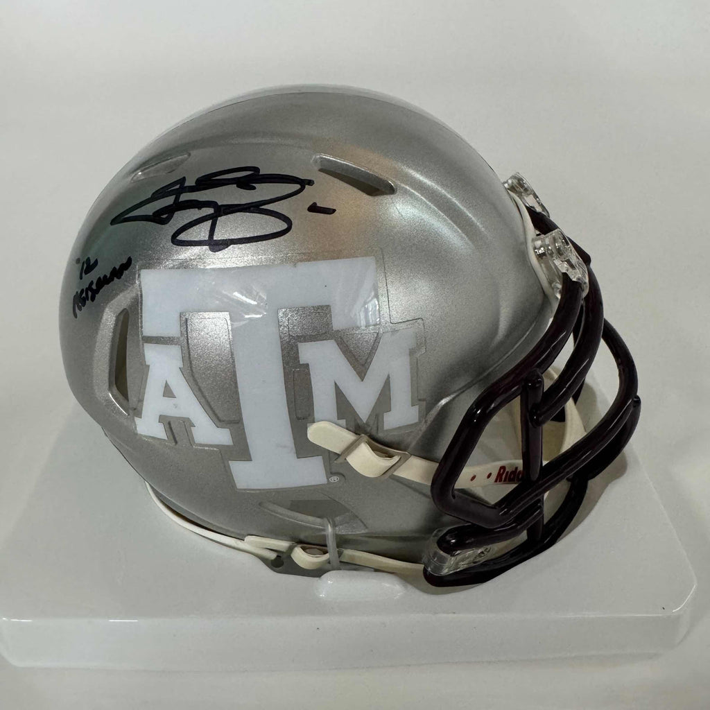 autographed-signed-johnny-manziel-12-heisman-texas-a-m-aggies-college-football-silver-flash-mini-helmet-beckett-bas-coa
