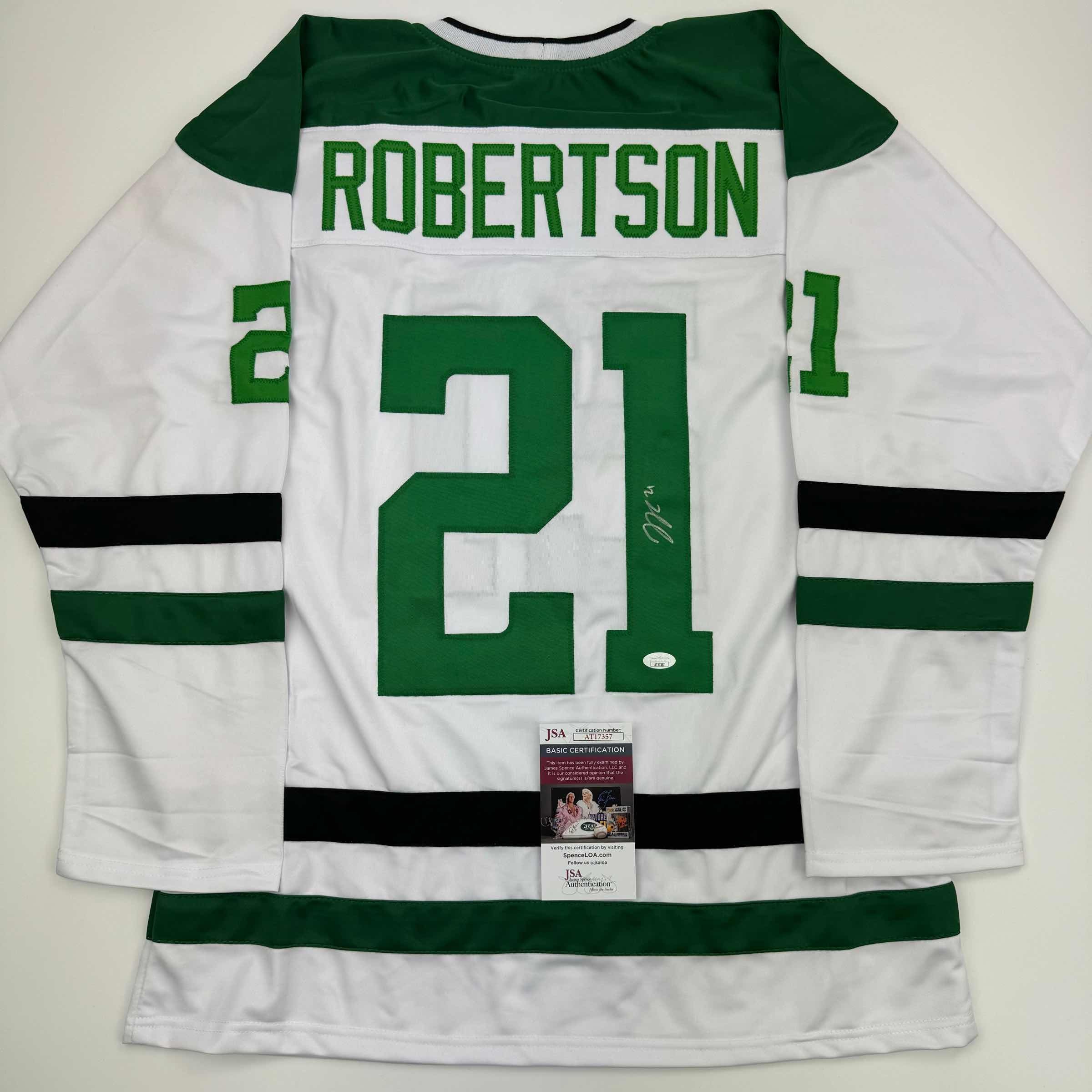 autographed-signed-jason-robertson-dallas-white-hockey-jersey-jsa-coa
