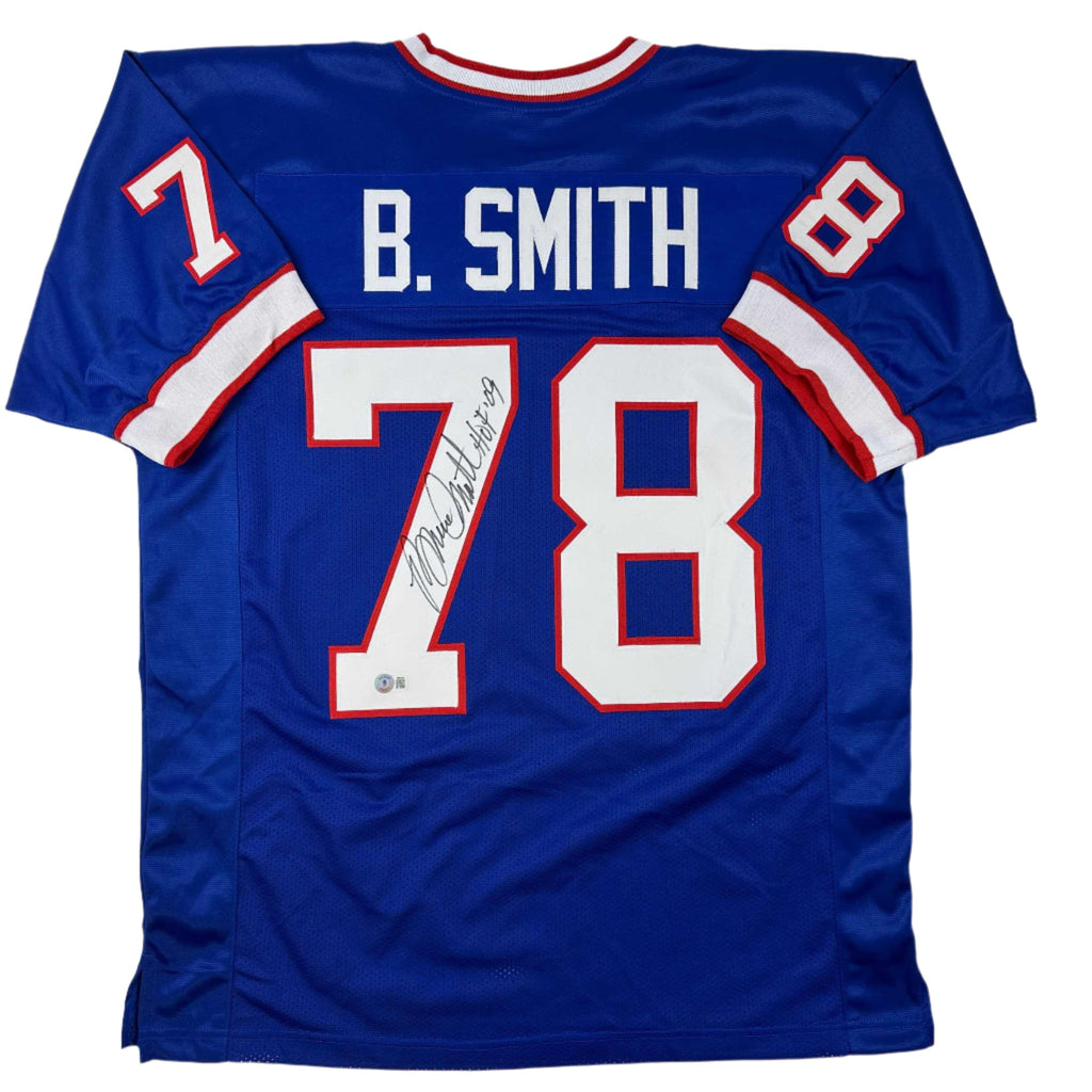 autographed-signed-bruce-smith-hof-09-buffalo-blue-football-jersey-beckett-bas-coa