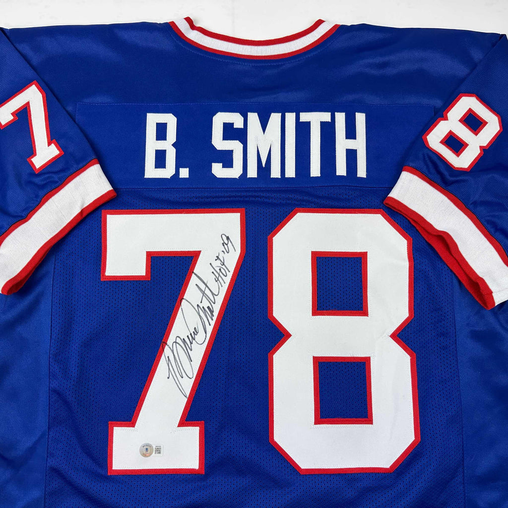 autographed-signed-bruce-smith-hof-09-buffalo-blue-football-jersey-beckett-bas-coa