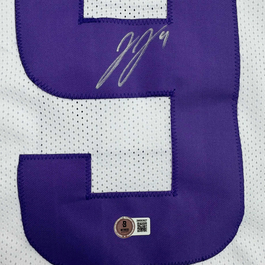 autographed-signed-j-j-jj-mccarthy-minnesota-white-football-jersey-beckett-bas-coa