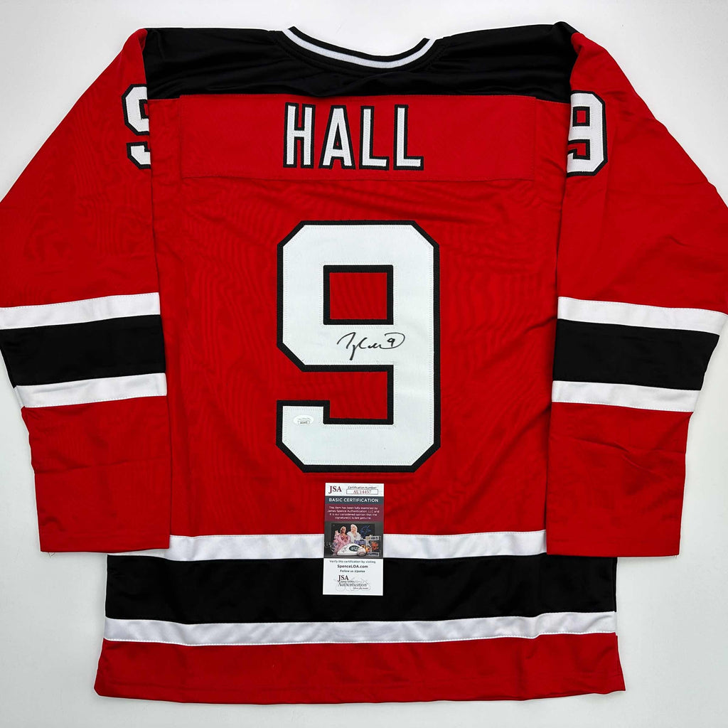 autographed-signed-taylor-hall-new-jersey-red-hockey-jersey-jsa-coa