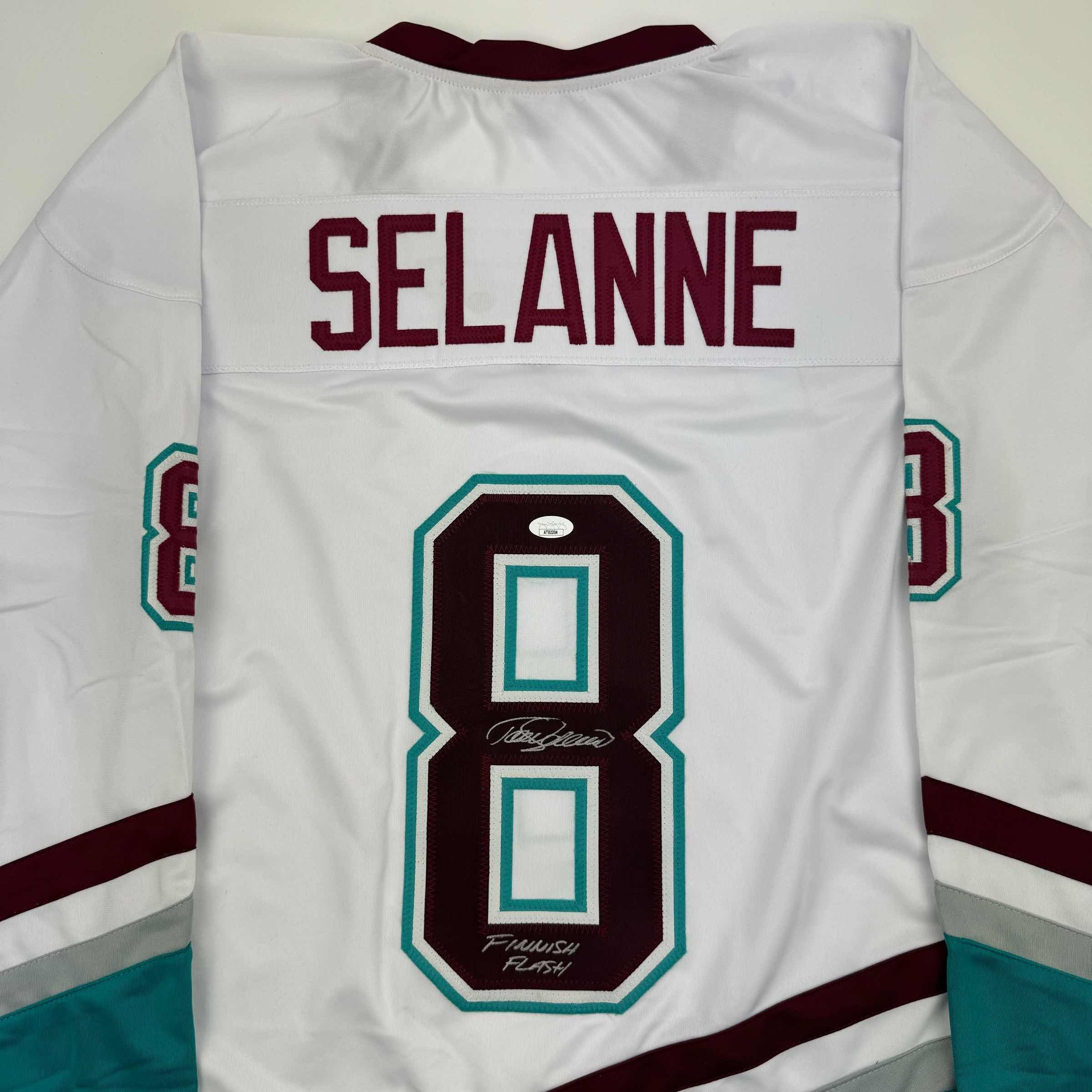 autographed-signed-teemu-selanne-finnish-flash-anaheim-white-retro-hockey-jersey-jsa-coa