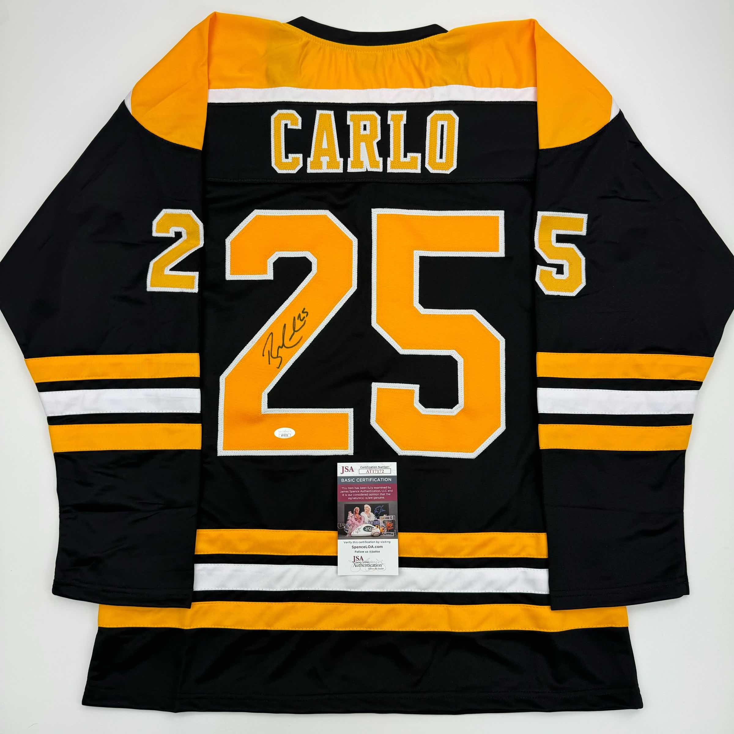 autographed-signed-brandon-carlo-boston-black-hockey-jersey-jsa-coa