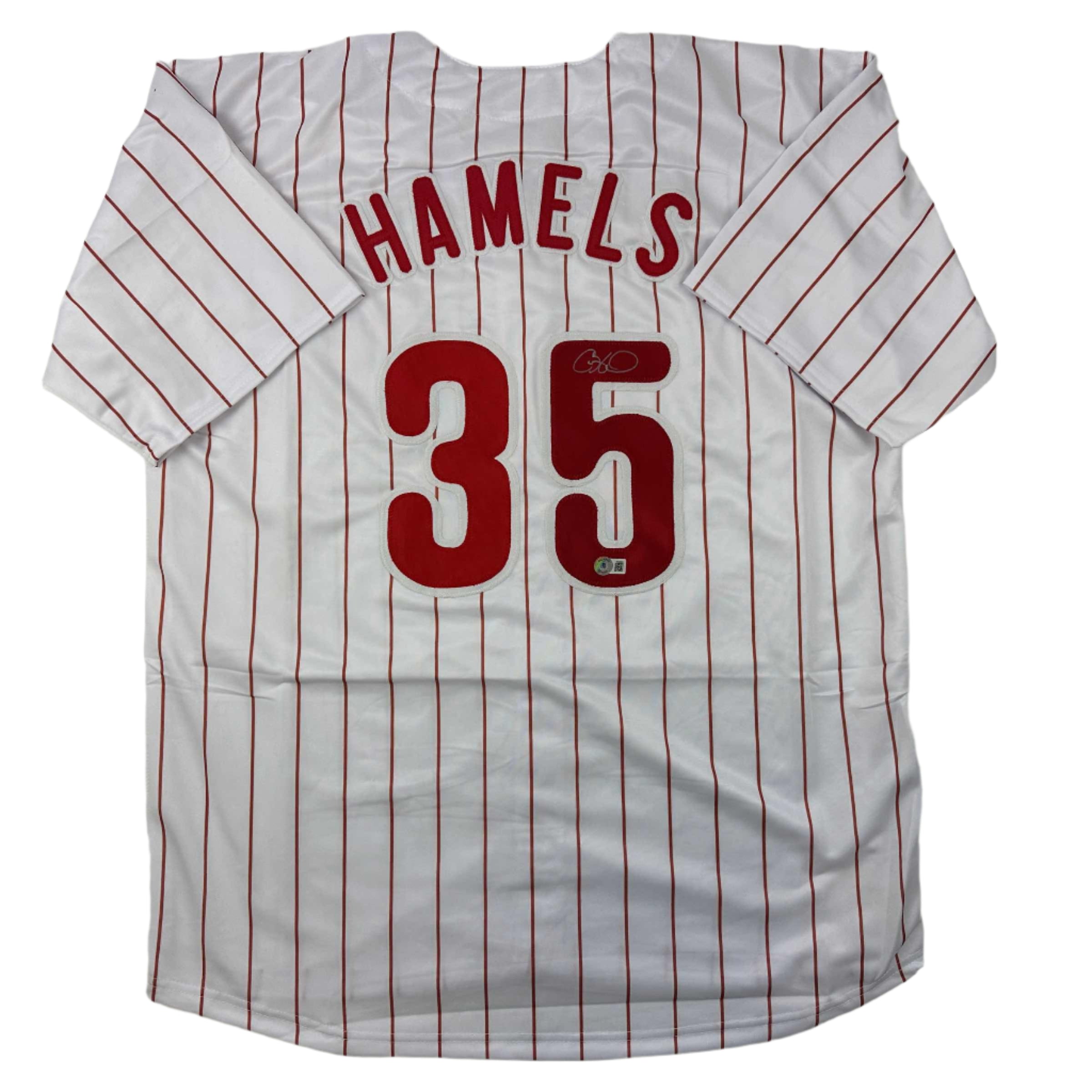 autographed-signed-cole-hamels-philadelphia-pinstripe-baseball-jersey-beckett-bas-coa