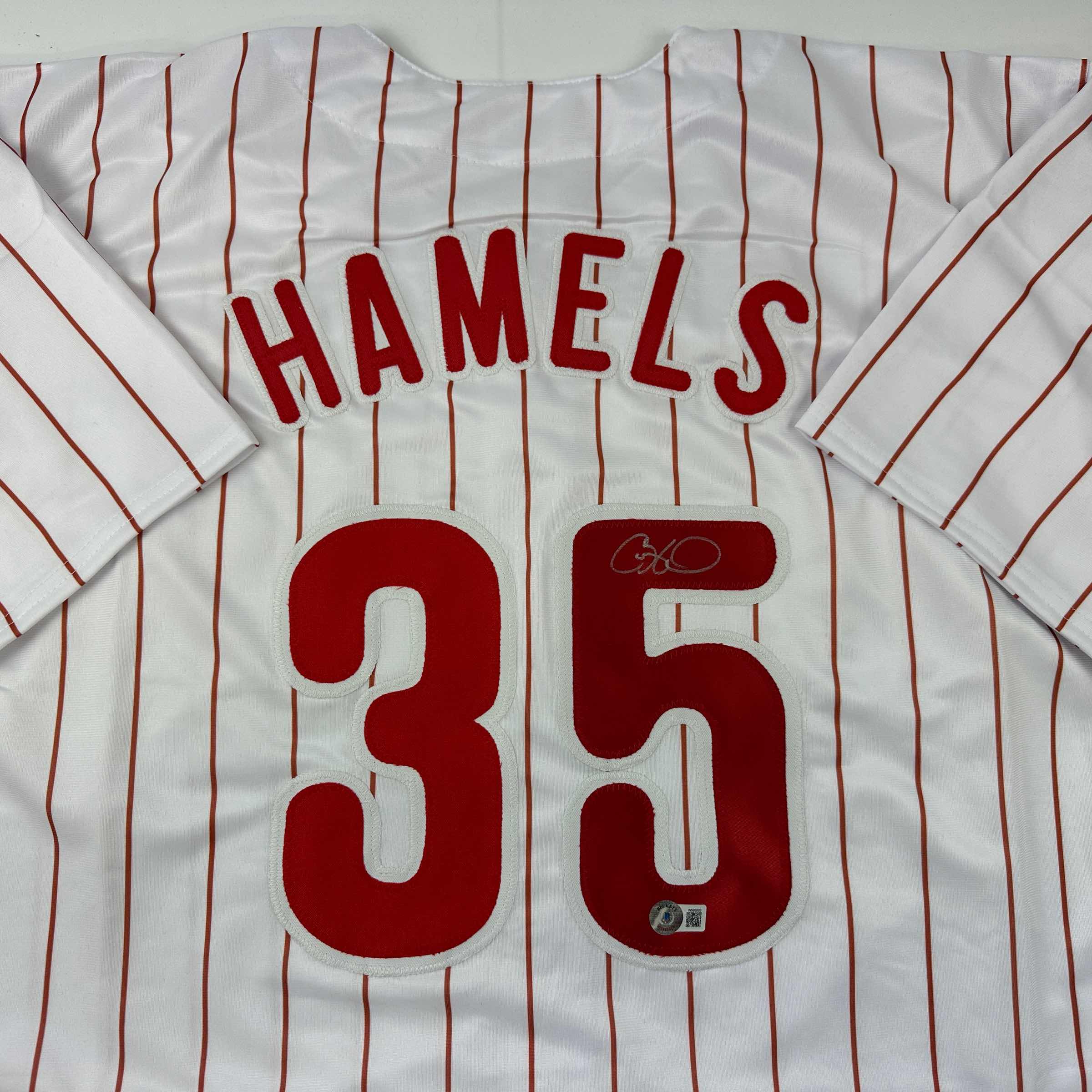 autographed-signed-cole-hamels-philadelphia-pinstripe-baseball-jersey-beckett-bas-coa