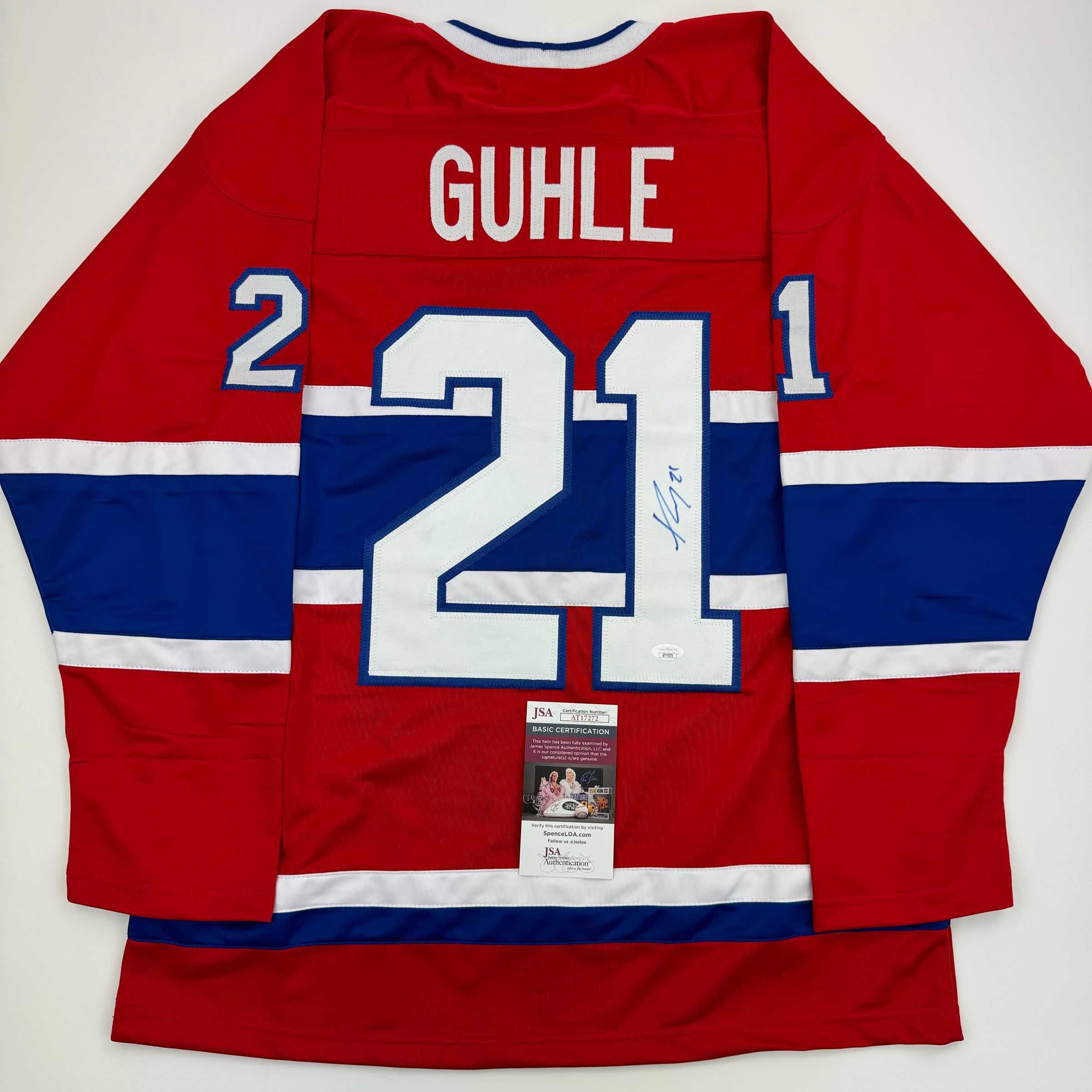 autographed-signed-kaiden-guhle-montreal-red-hockey-jersey-jsa-coa