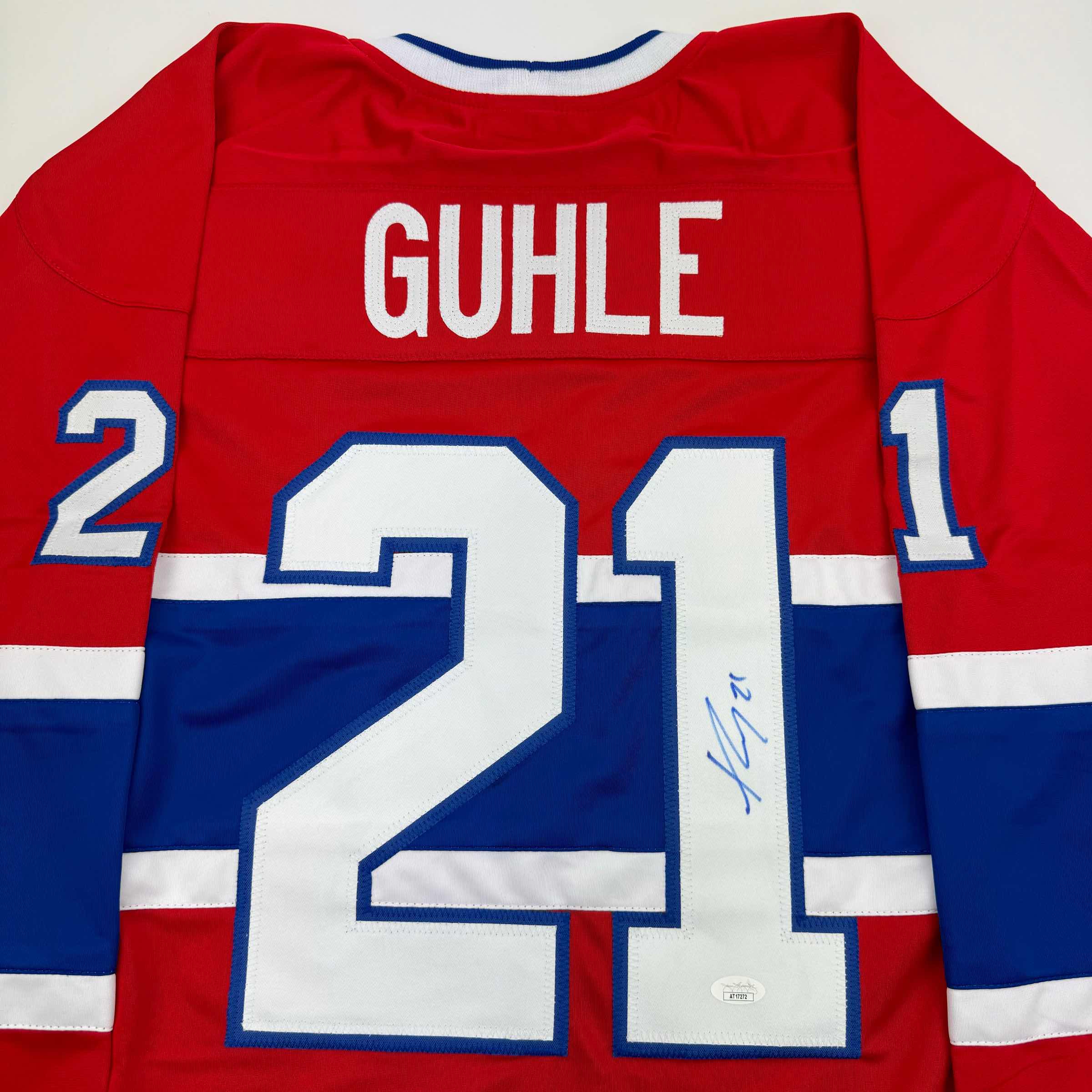 autographed-signed-kaiden-guhle-montreal-red-hockey-jersey-jsa-coa
