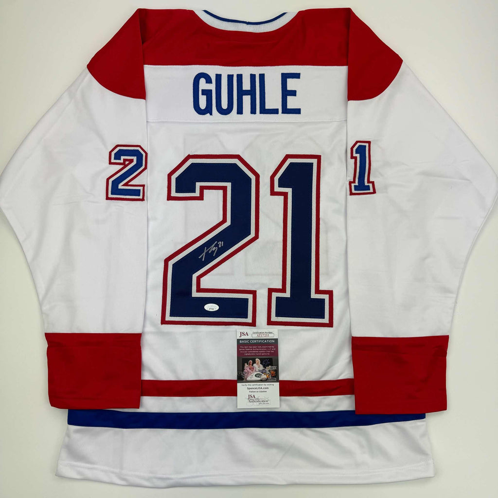 autographed-signed-kaiden-guhle-montreal-white-hockey-jersey-jsa-coa