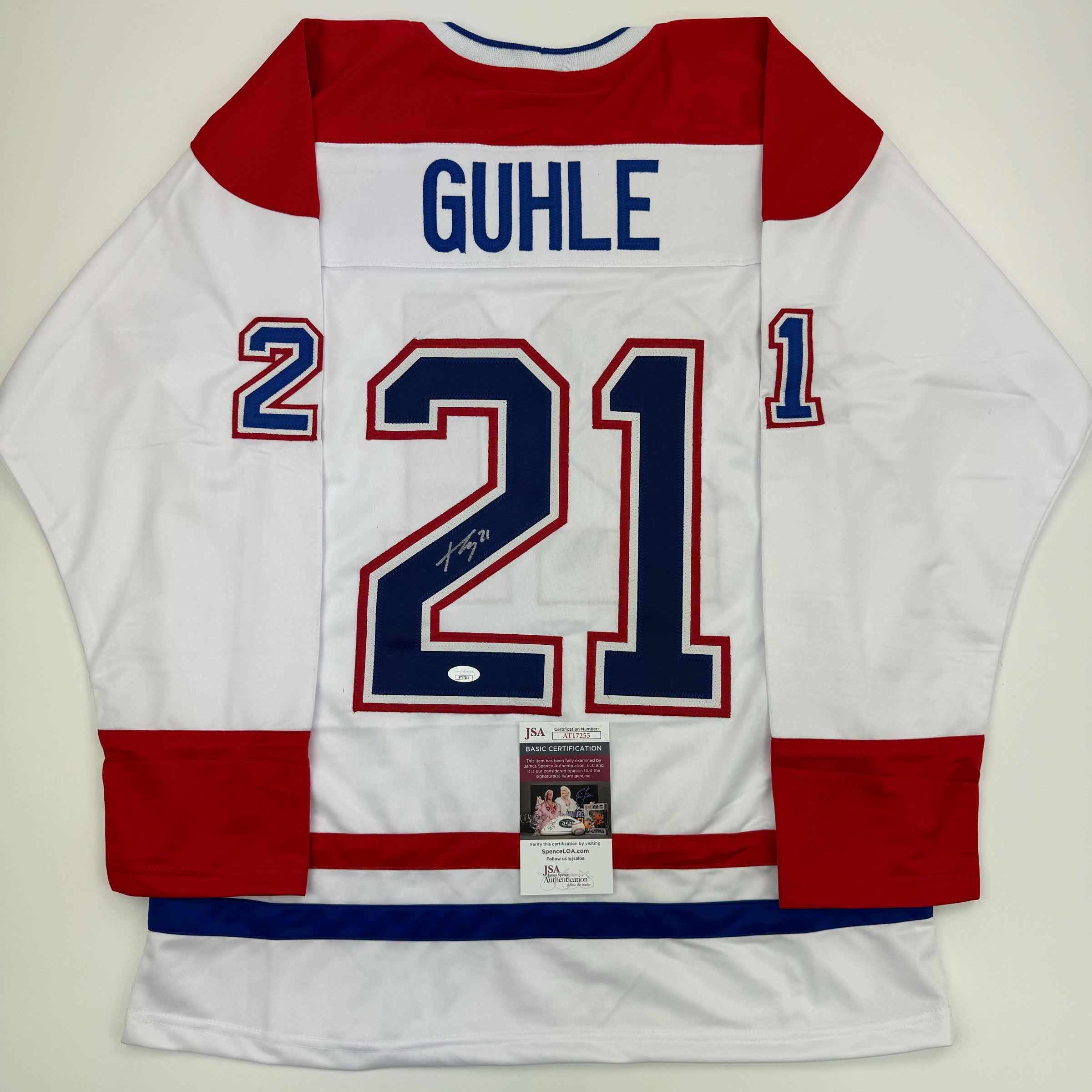 autographed-signed-kaiden-guhle-montreal-white-hockey-jersey-jsa-coa