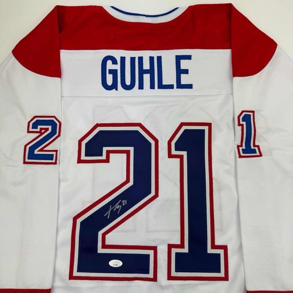 autographed-signed-kaiden-guhle-montreal-white-hockey-jersey-jsa-coa