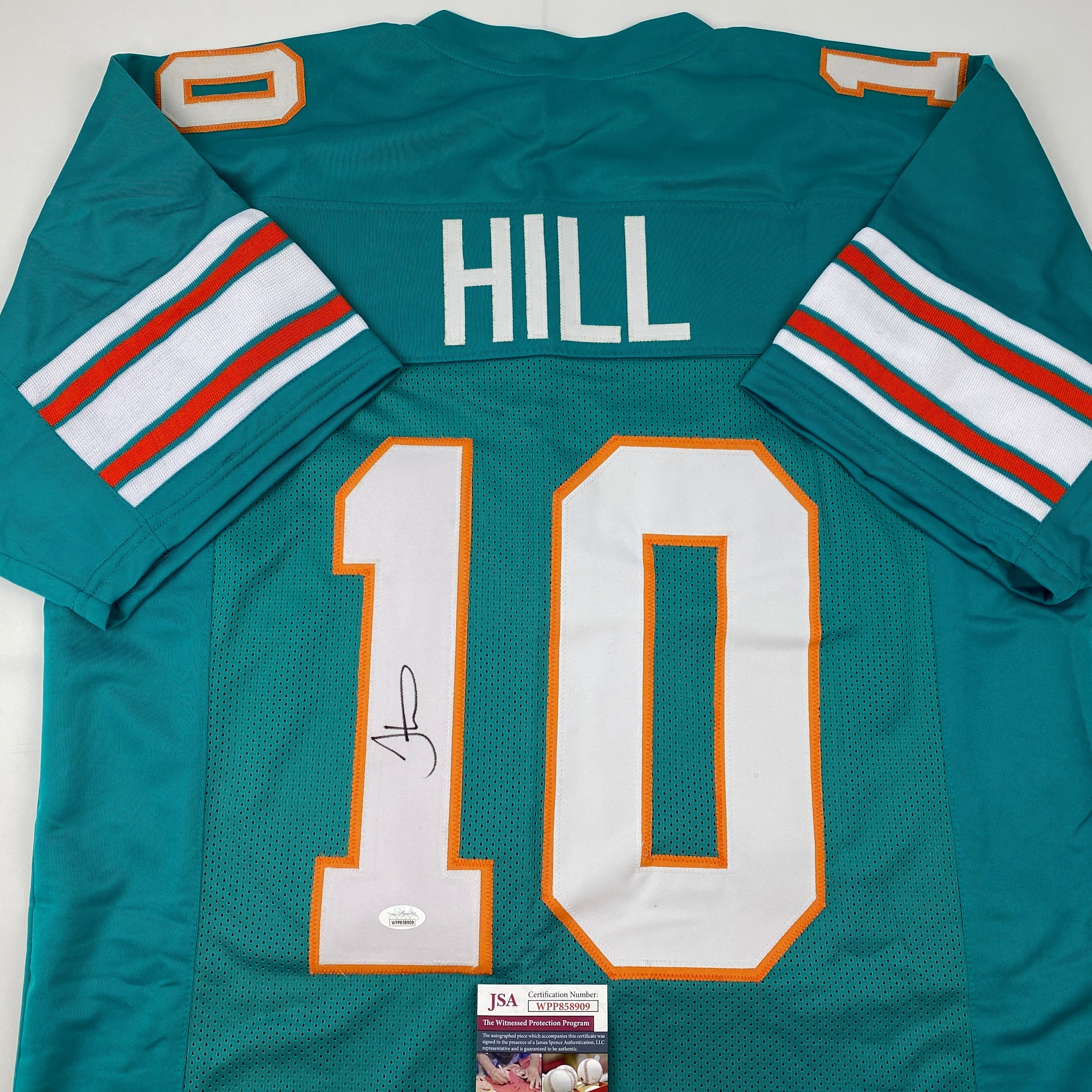 autographed-signed-tyreek-hill-miami-retro-teal-football-jersey-jsa-coa