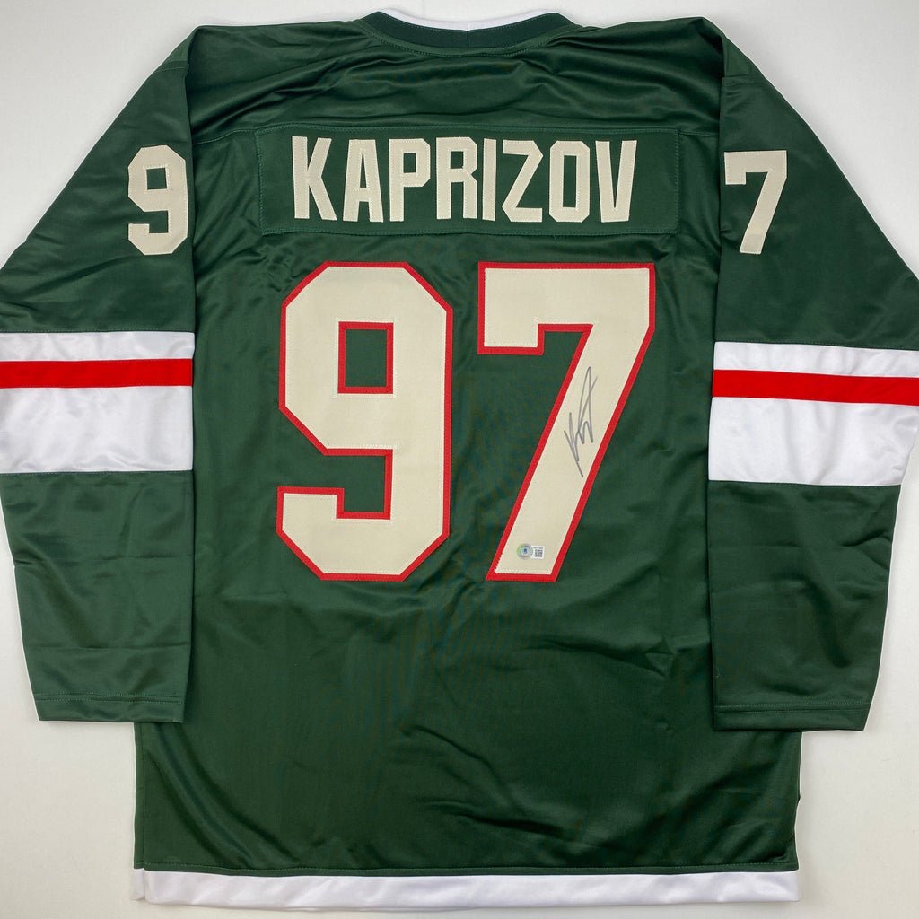 autographed-signed-kirill-kaprizov-minnesota-green-hockey-jersey-beckett-bas-coa