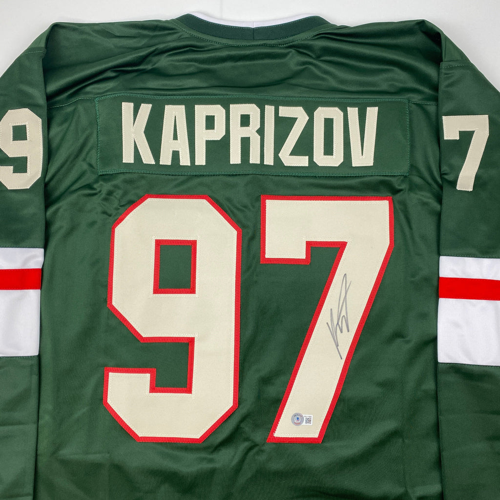 autographed-signed-kirill-kaprizov-minnesota-green-hockey-jersey-beckett-bas-coa