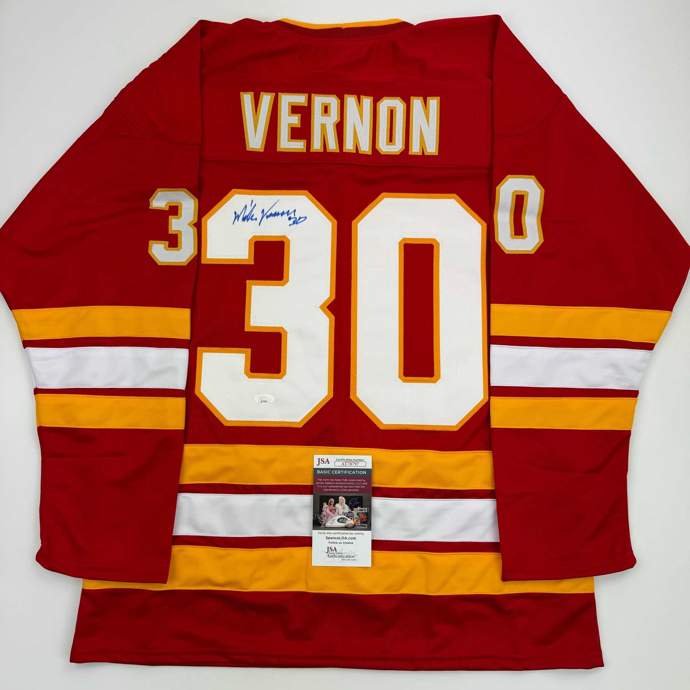 autographed-signed-mike-vernon-calgary-red-hockey-jersey-jsa-coa