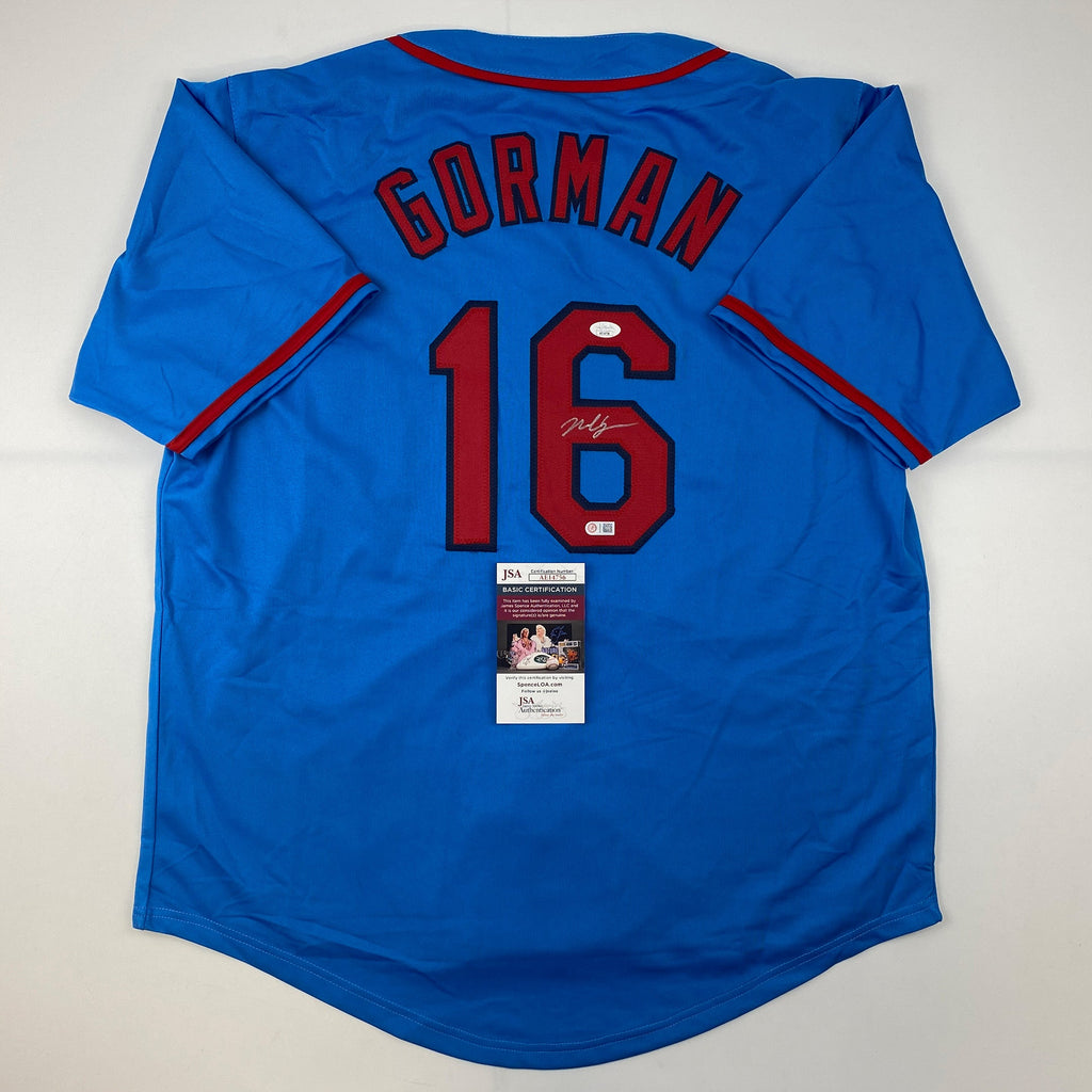 autographed-signed-nolan-gorman-st-louis-blue-baseball-jersey-jsa-coa