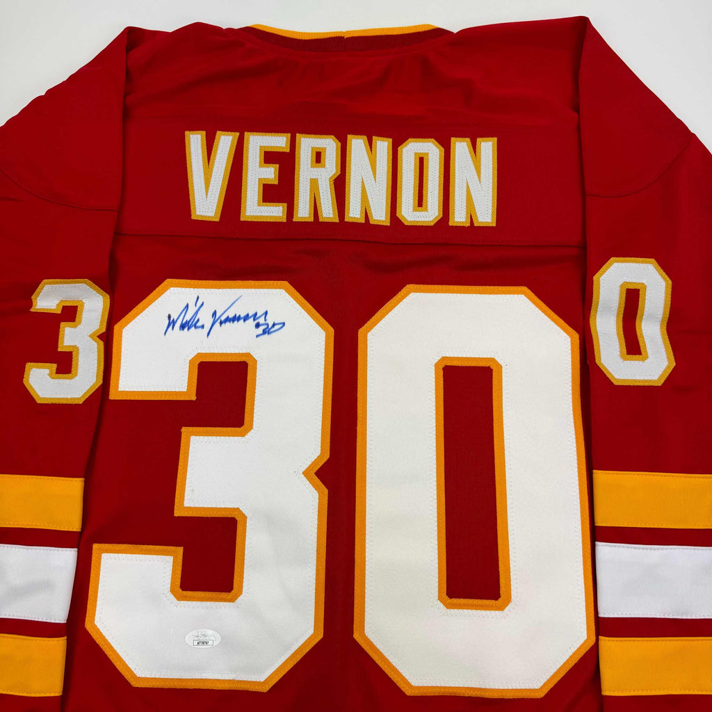 autographed-signed-mike-vernon-calgary-red-hockey-jersey-jsa-coa