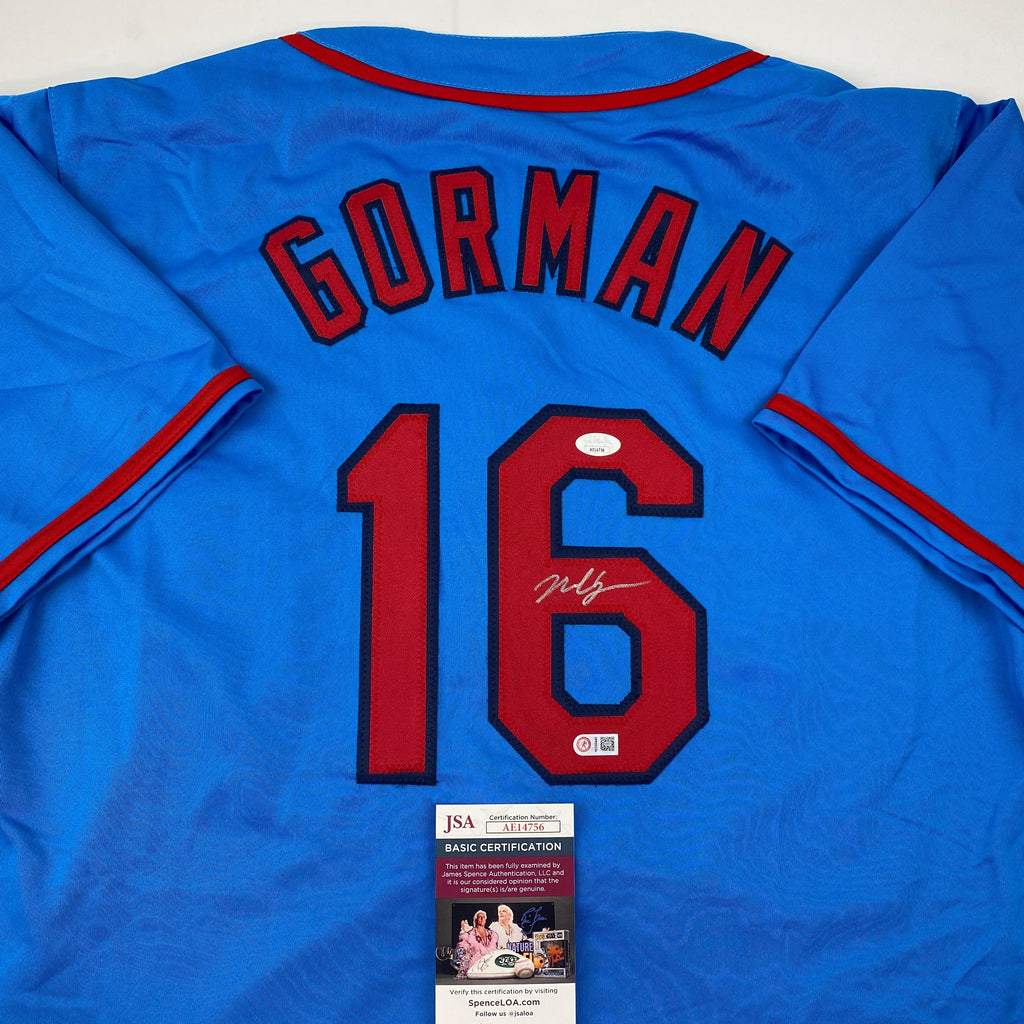 autographed-signed-nolan-gorman-st-louis-blue-baseball-jersey-jsa-coa