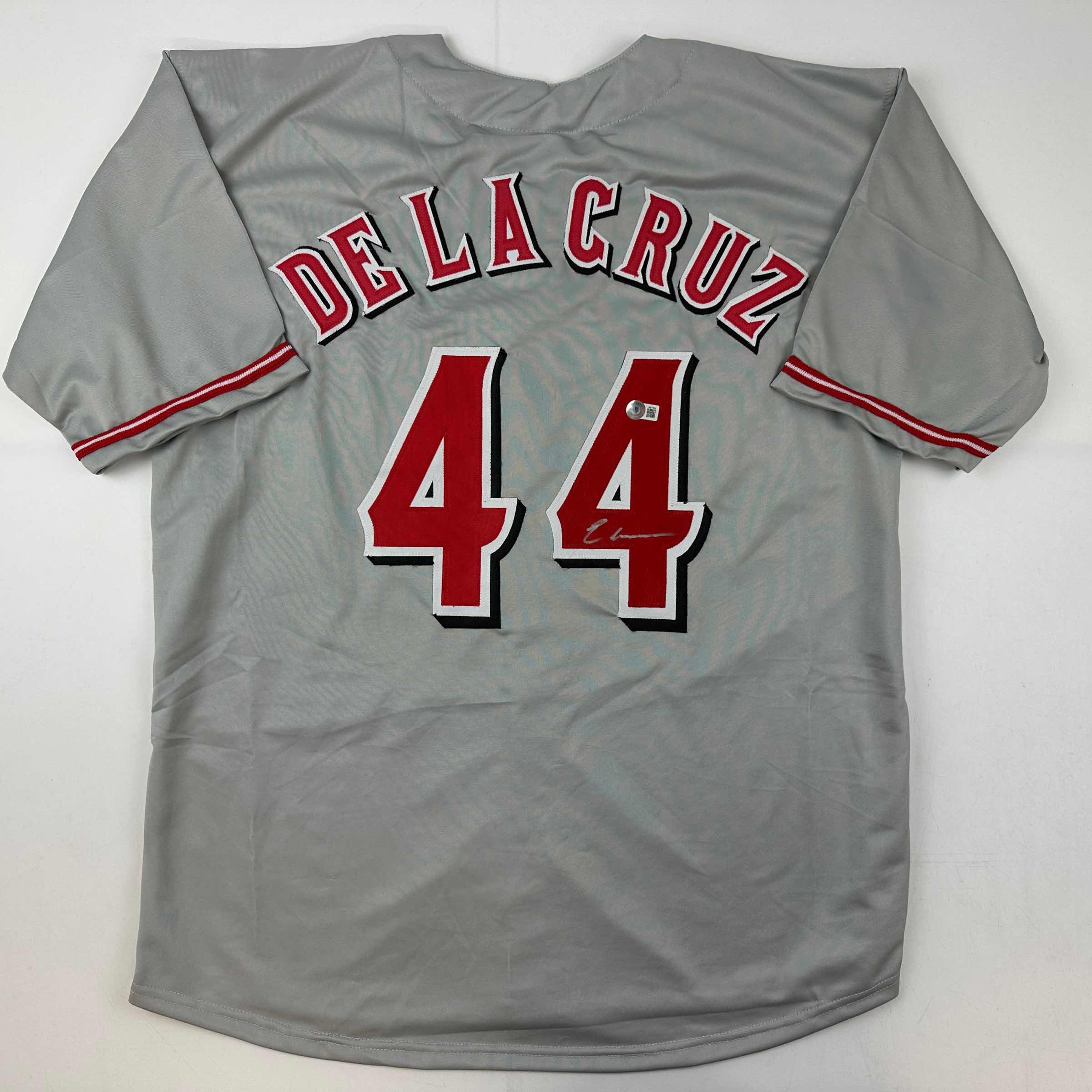autographed-signed-elly-de-la-cruz-cincinnati-grey-baseball-jersey-beckett-bas-coa
