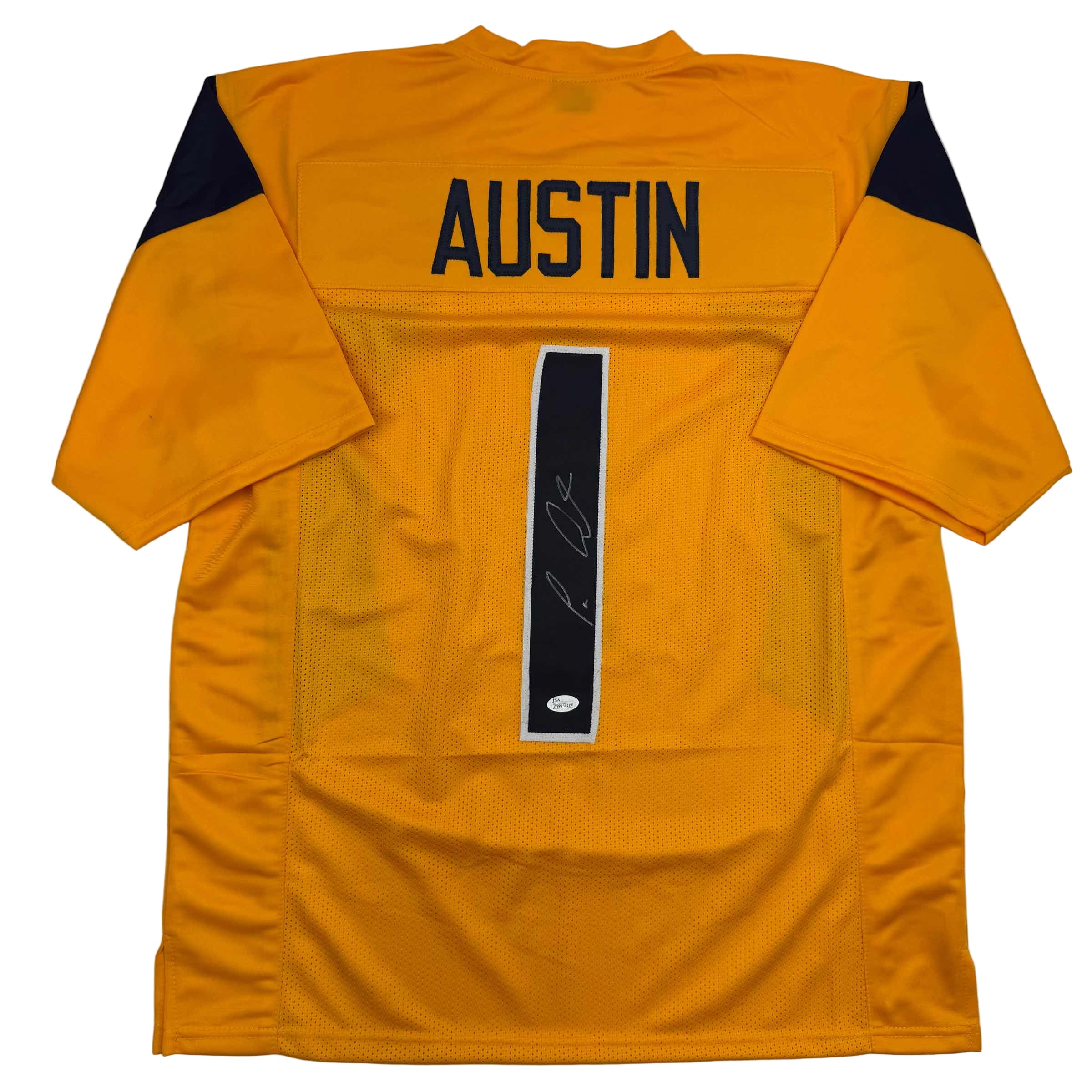 autographed-signed-tavon-austin-west-virginia-yellow-college-football-jersey-jsa-coa