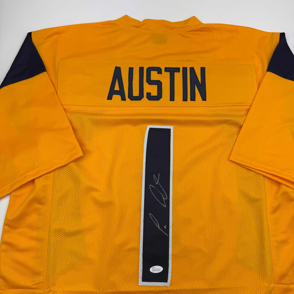 autographed-signed-tavon-austin-west-virginia-yellow-college-football-jersey-jsa-coa